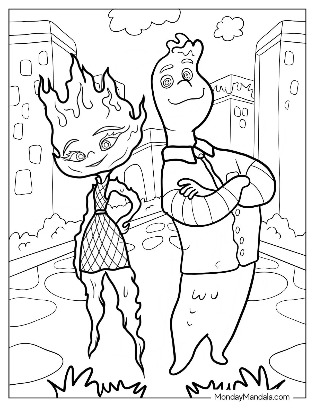 Elemental Coloring Page Of Ember Lumen And Wade Ripple coloring page