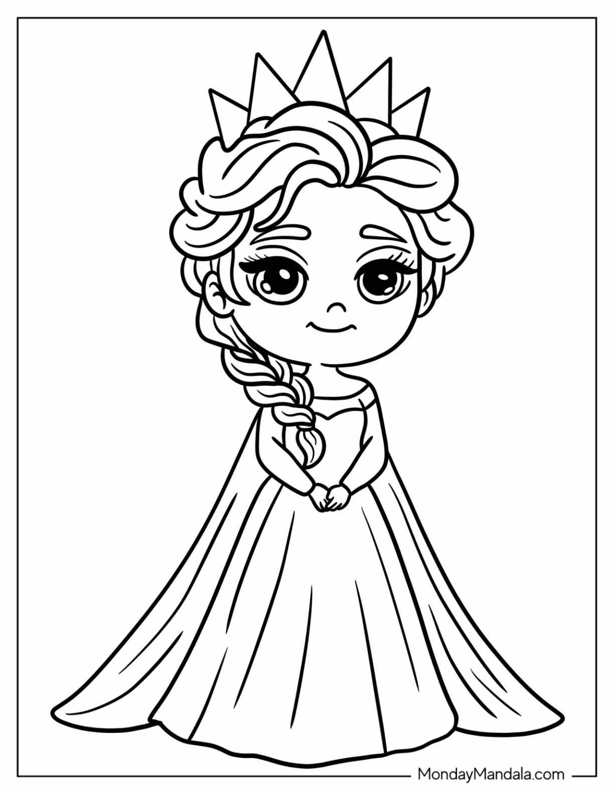 Chibi Queen Elsa Coloring Page with Crown For Preschoolers coloring page