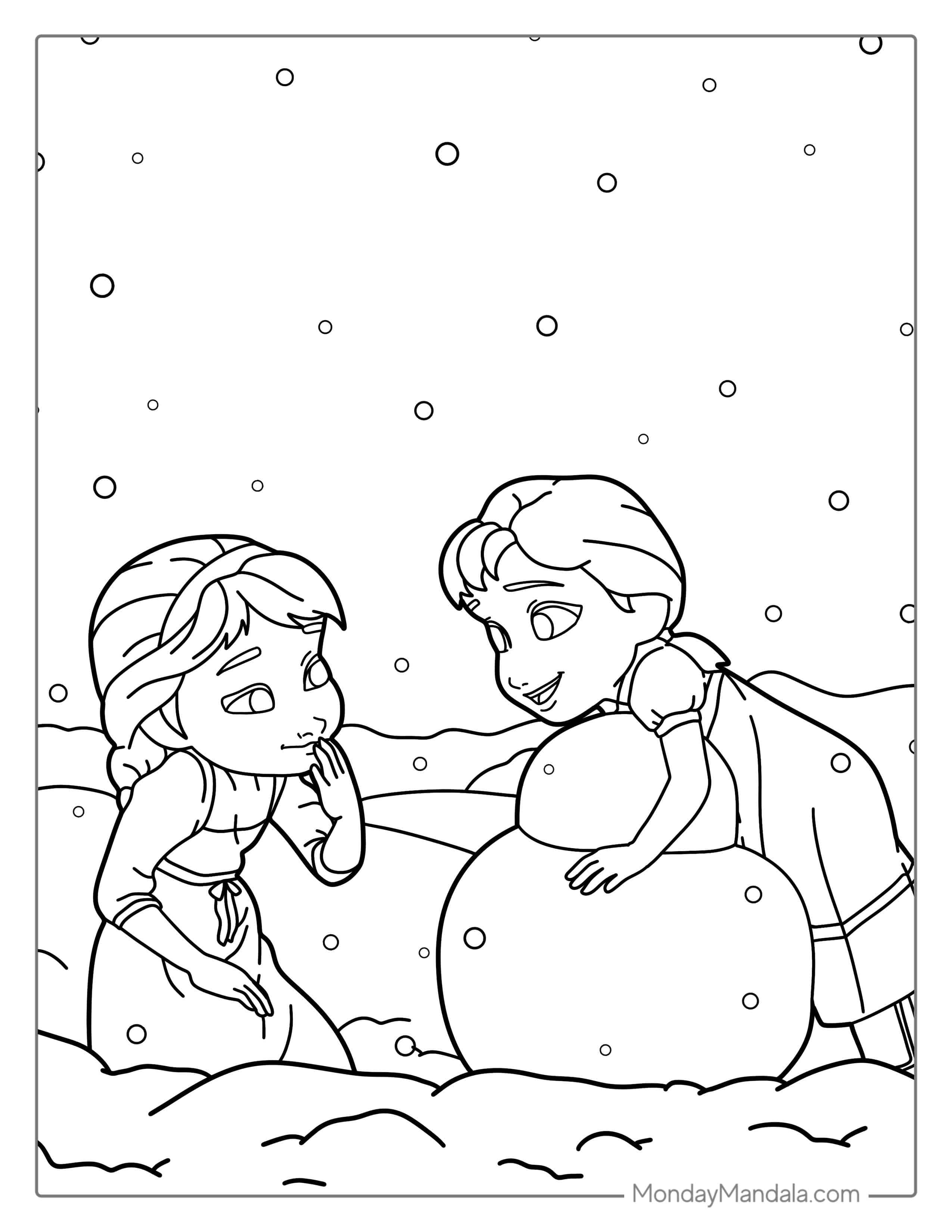 Elsa And Anna Young Coloring Page coloring page — printable line art