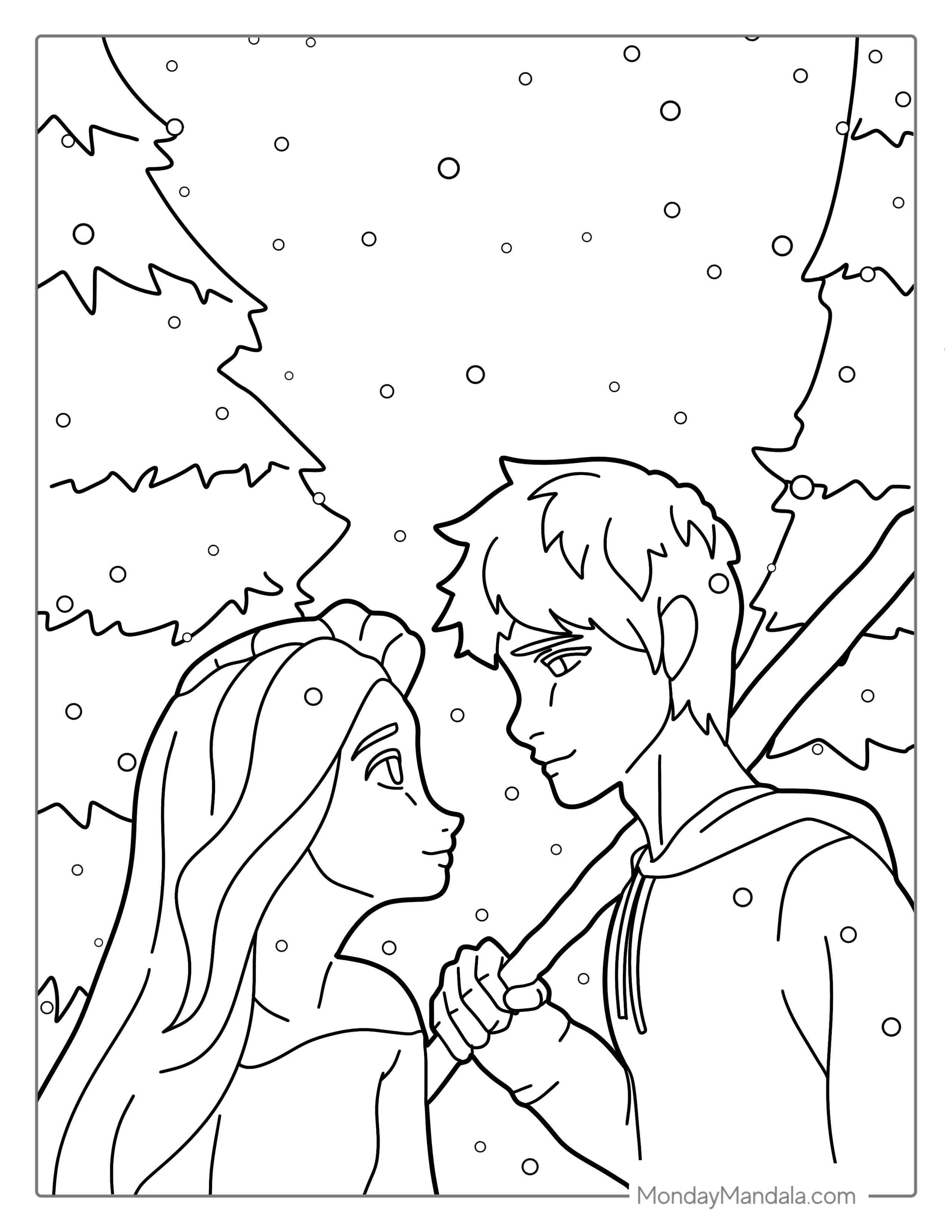 Elsa And Jack Frost Coloring Page coloring page — printable line art