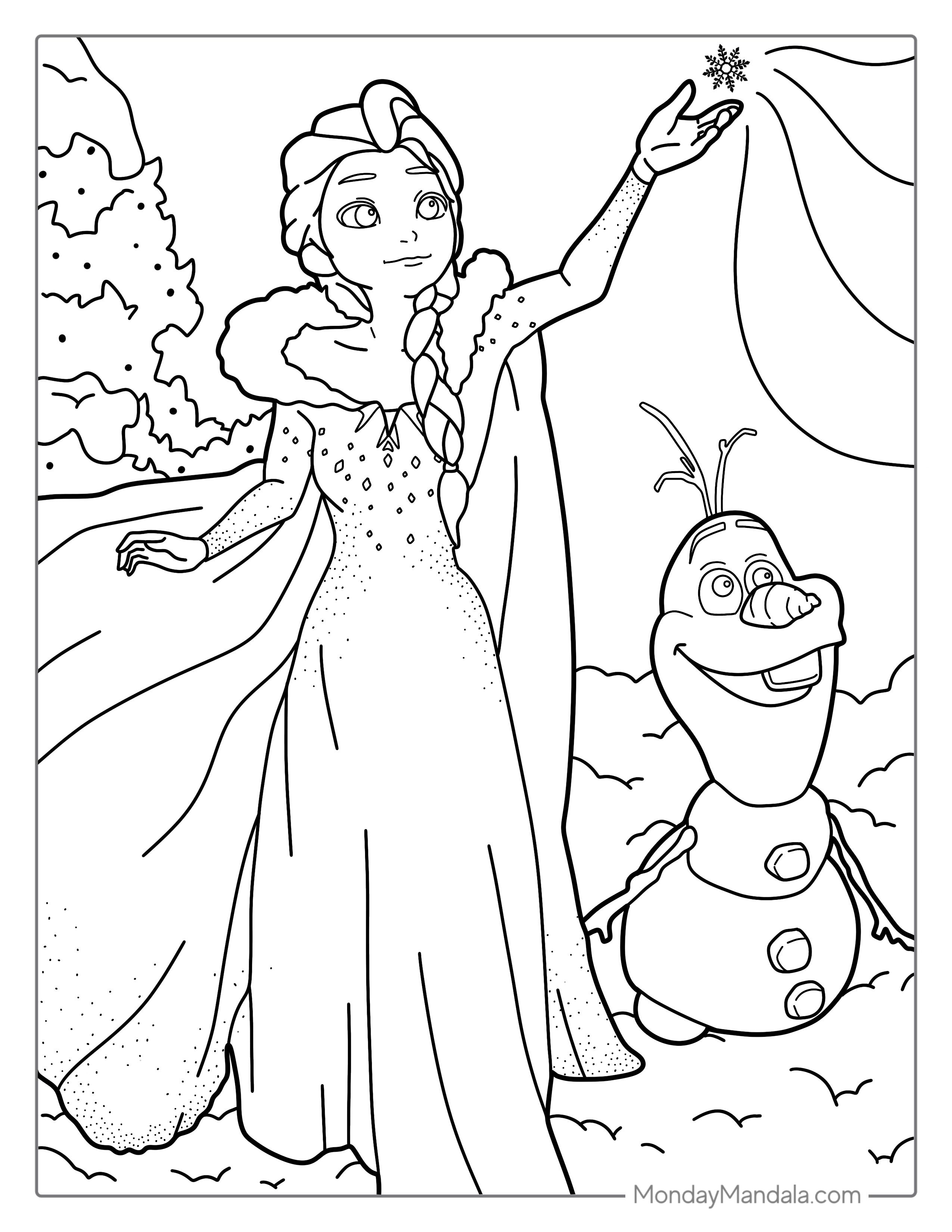 Elsa And Olaf From Frozen Coloring Page coloring page