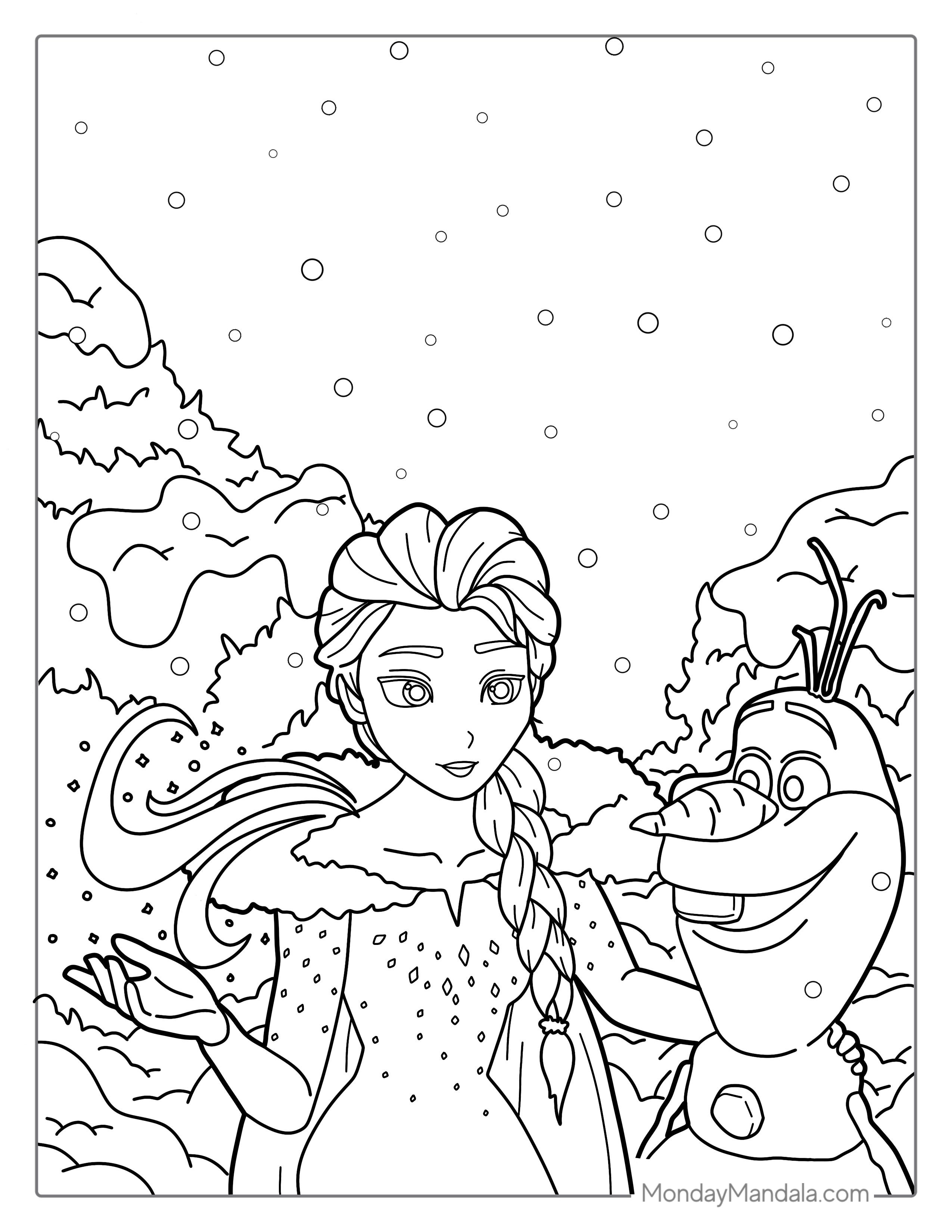 Elsa And Olaf In The Snow Coloring Sheet coloring page