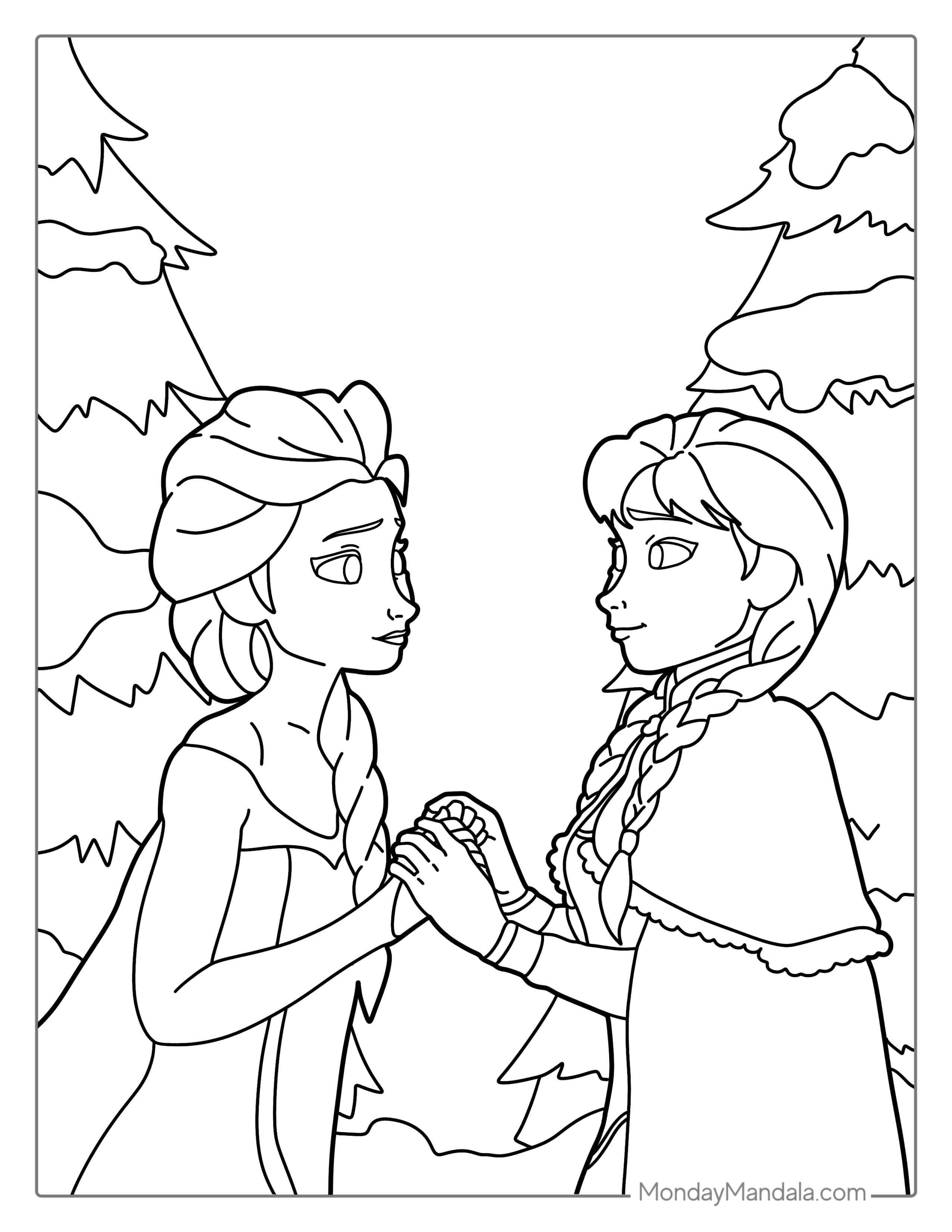Elsa And Sister Holding Hands Coloring Sheet(1) coloring page