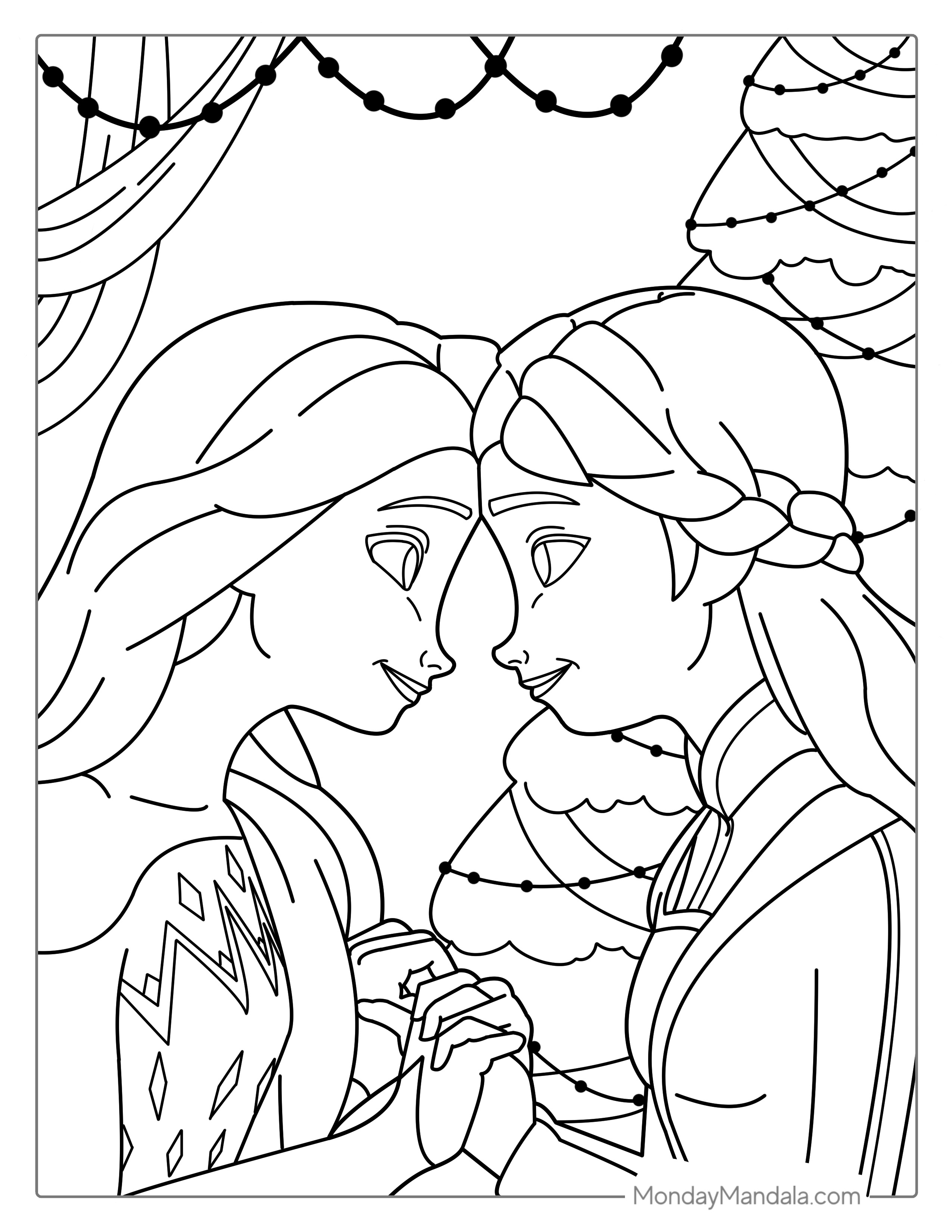 Elsa And Sister Holding Hands Coloring Sheet coloring page