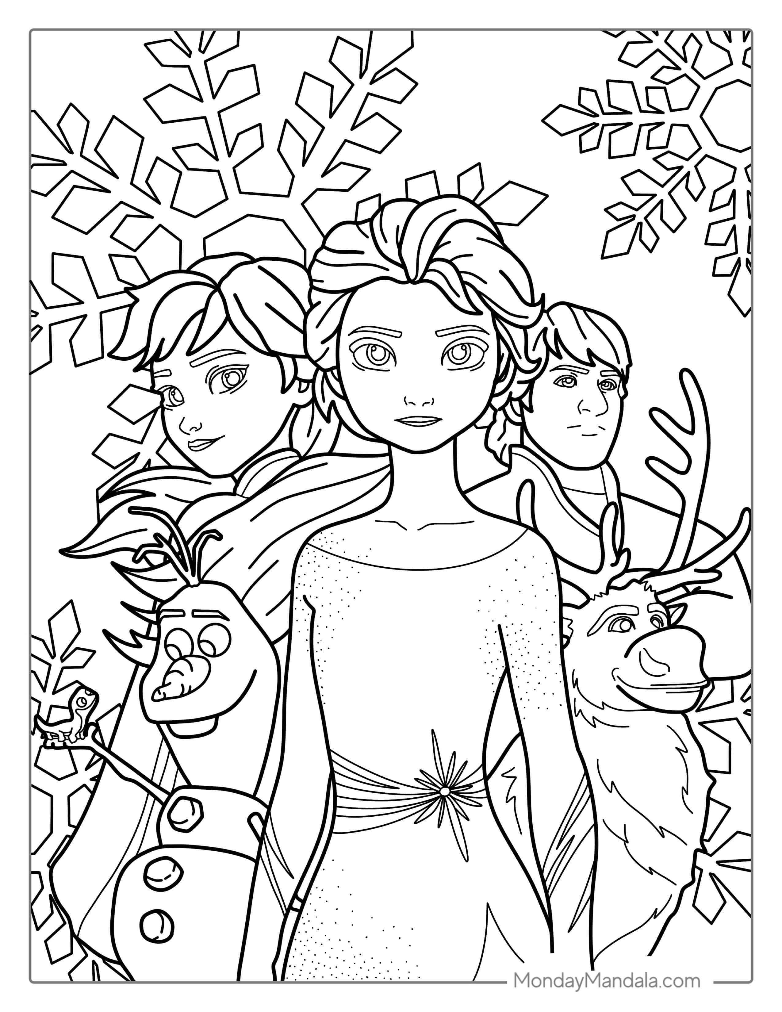 Elsa, Anna, Sven, Olaf, And Kristoff coloring page