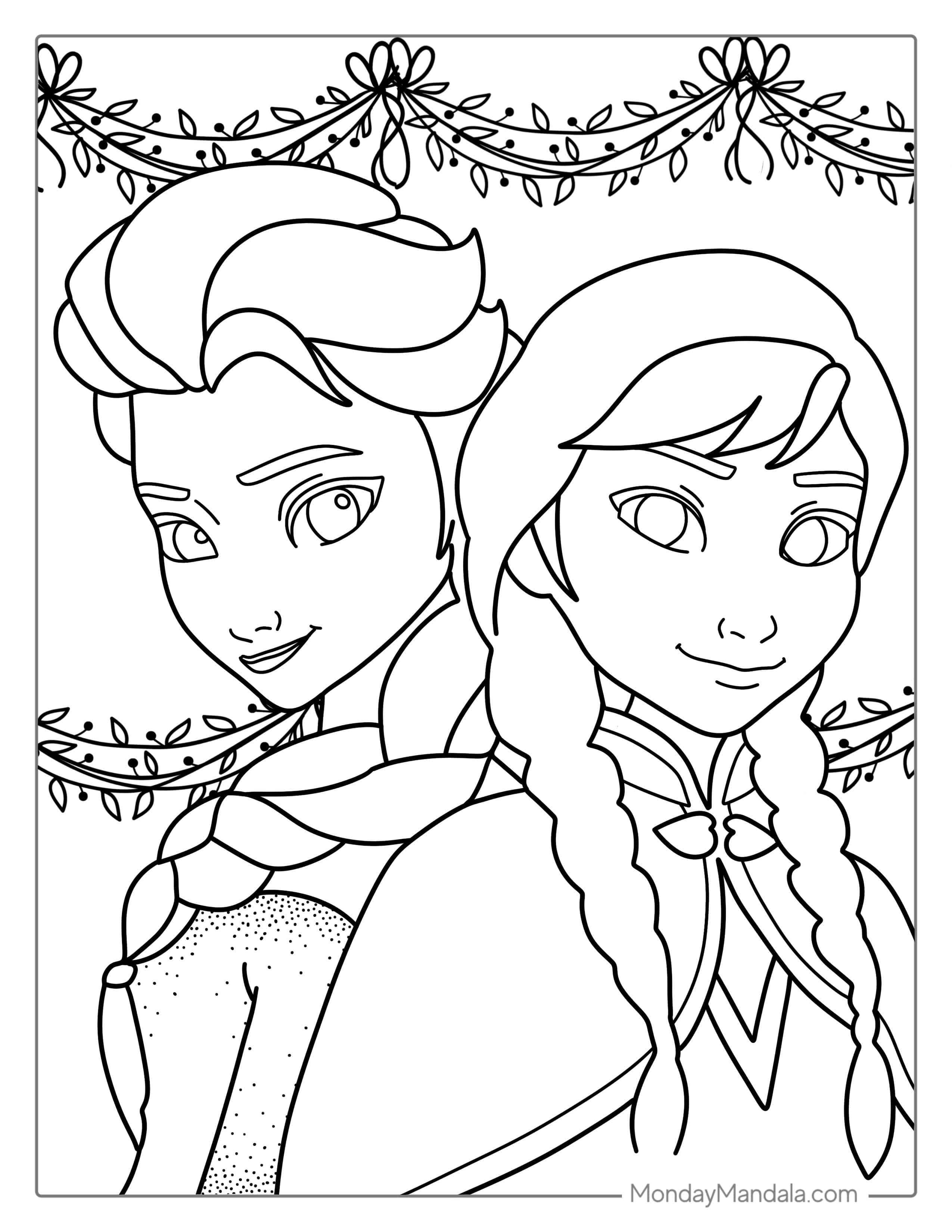 Frozen Elsa And Anne To Color In For Kids coloring page