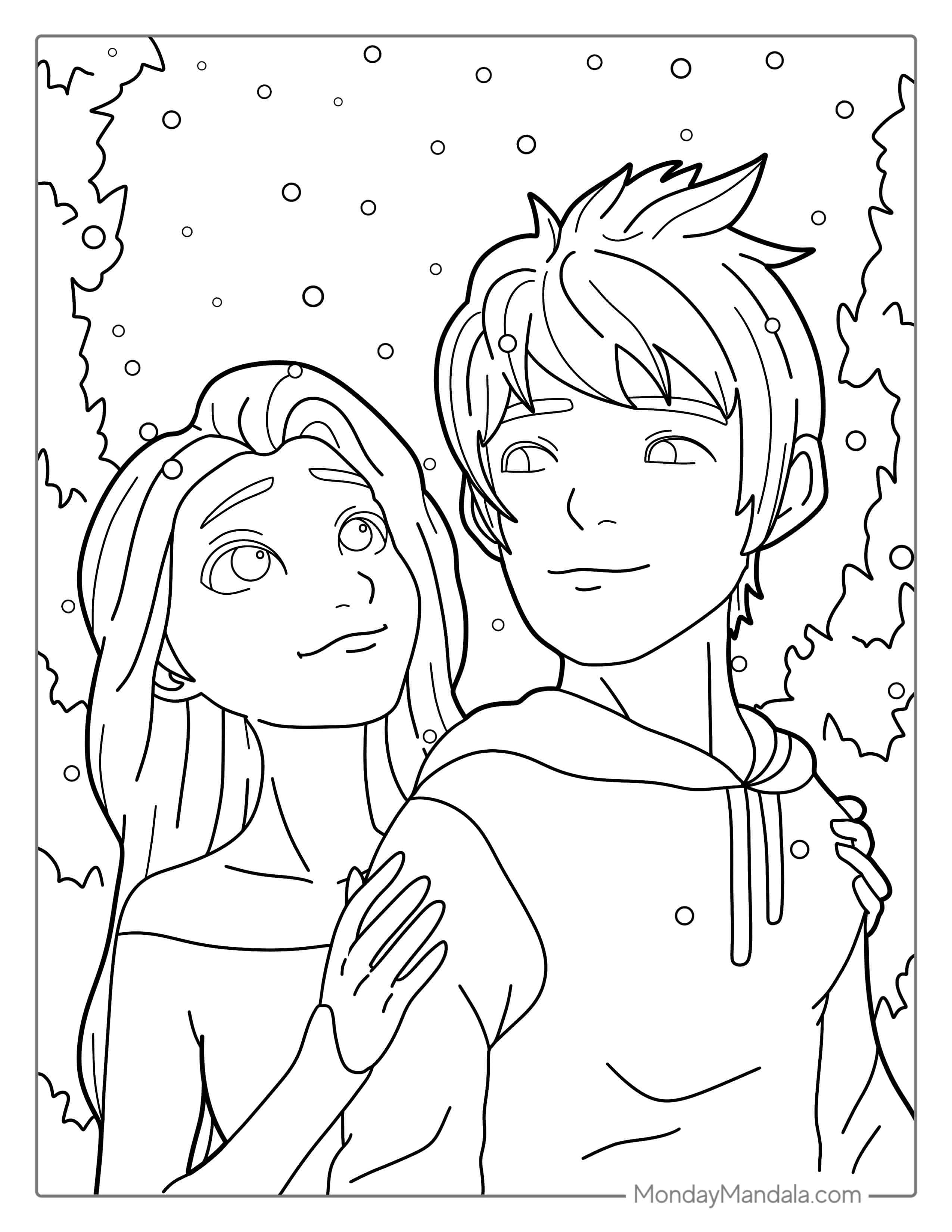 Jack Fost And Elsa From Frozen Coloring In coloring page