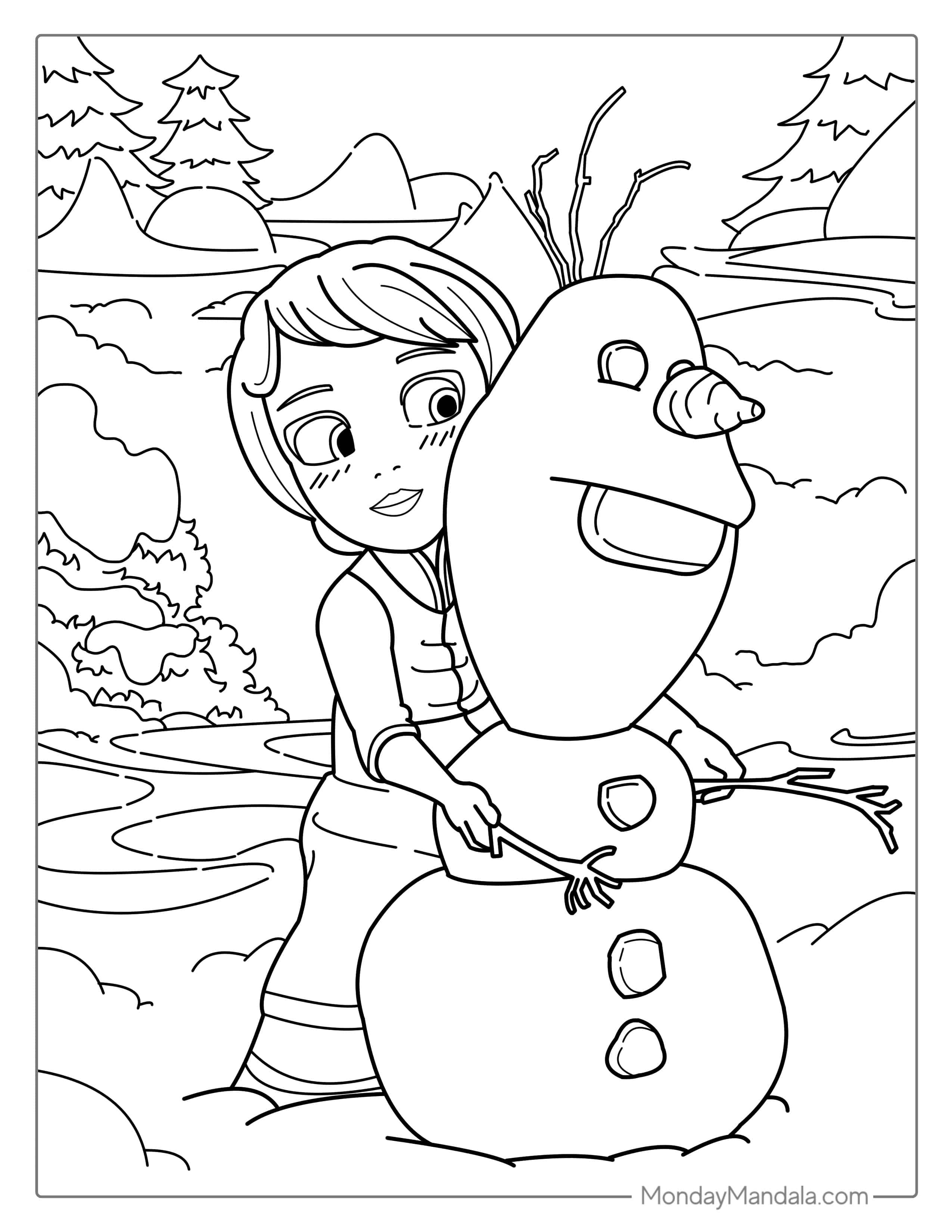 Young Elsa And Olaf In The Snow coloring page