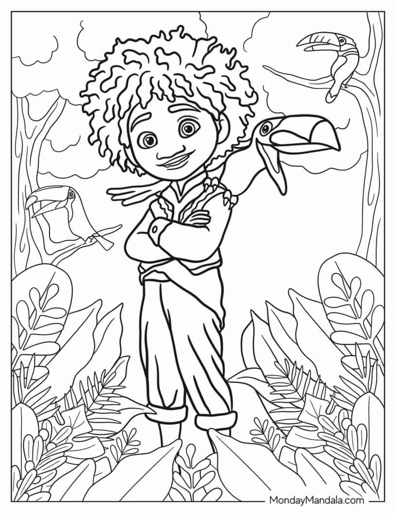 Antonio With Animals Coloring Sheet coloring page — printable line art