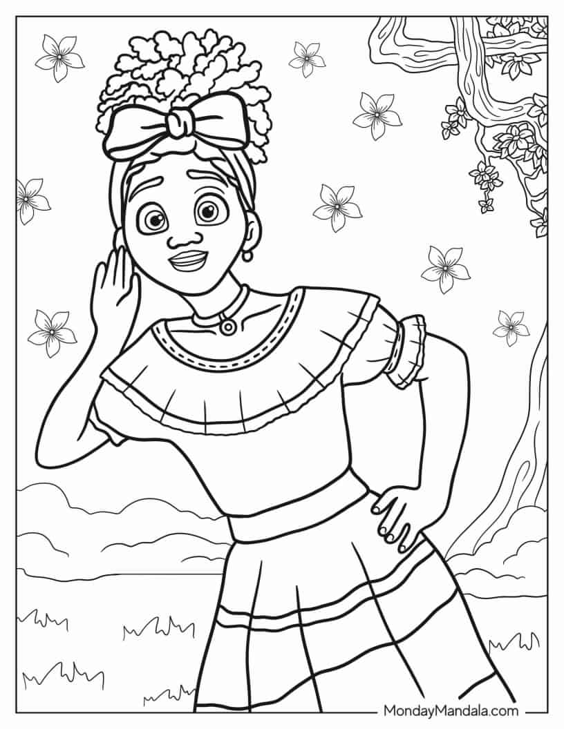 Coloring Page Of Dolores Madrigal Listening In coloring page