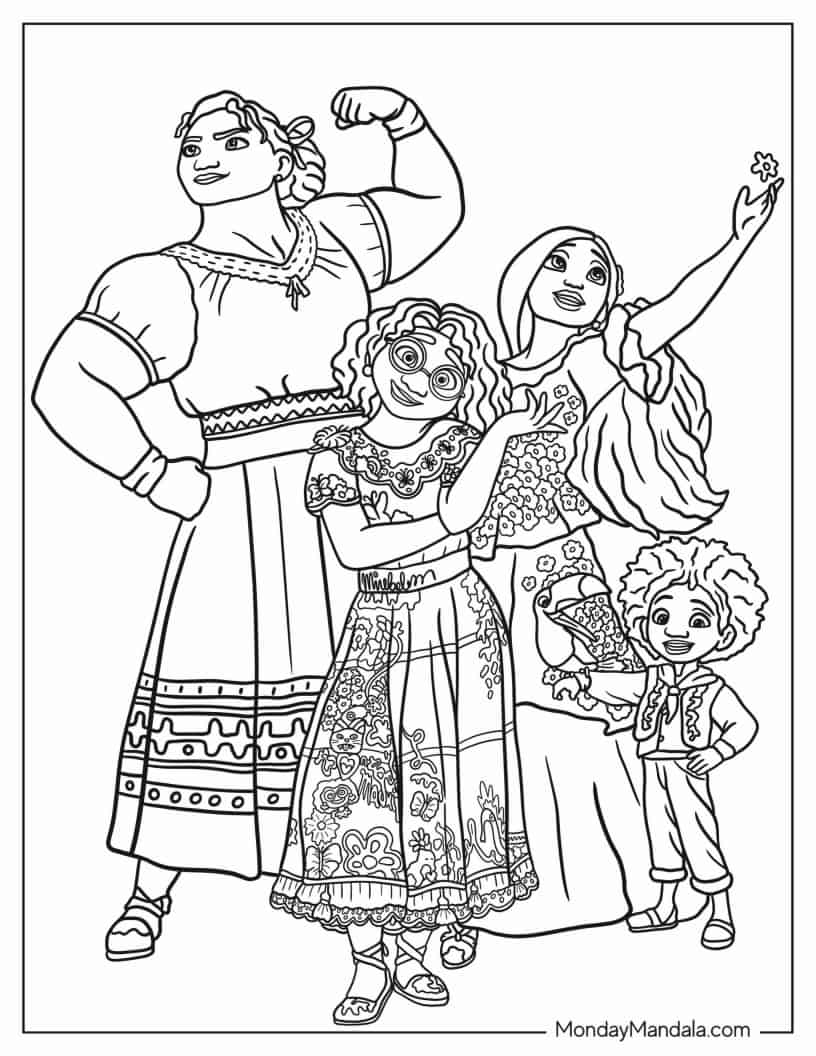 Luisa, Mirabel, Isabela, And Antonio coloring page — printable line art