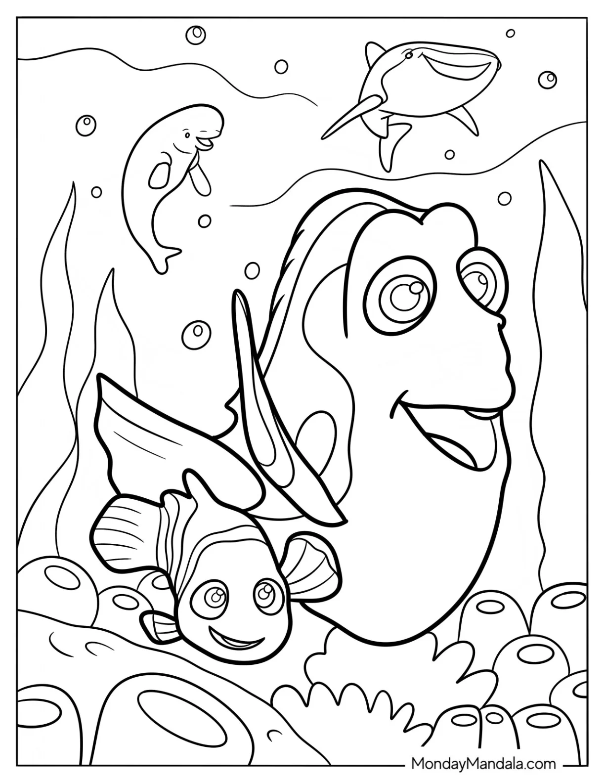 Finding Dory Coloring Page Of Easy Dory Swimming With Nemo coloring page