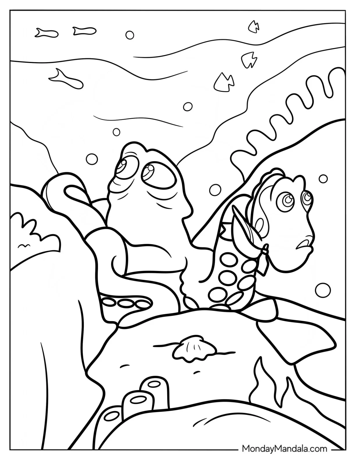 Finding Dory Coloring Page Of Hank And Dory Crossing The Ocean coloring page