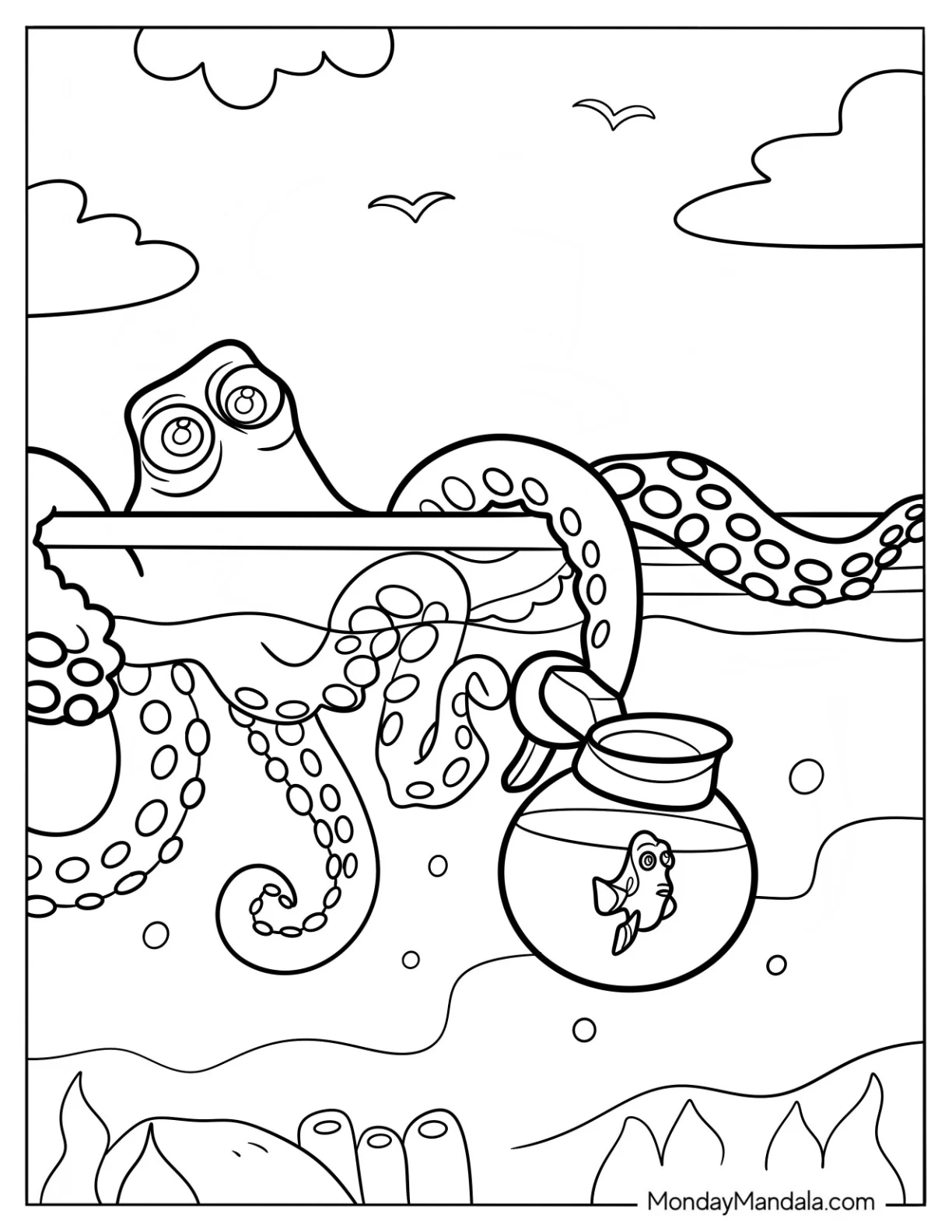 Finding Dory Coloring Page Of Hank Scooping Dory In A Pitcher coloring page