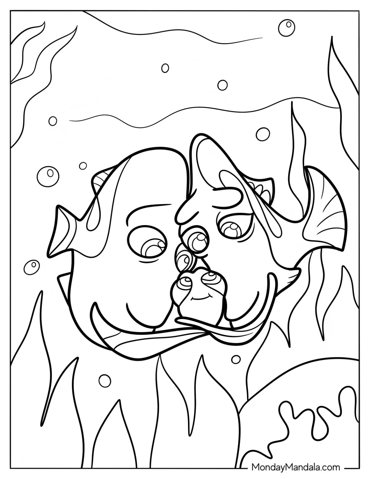 Finding Dory Coloring Page Of Jenny and Charlie Hugging Dory For Kids coloring page