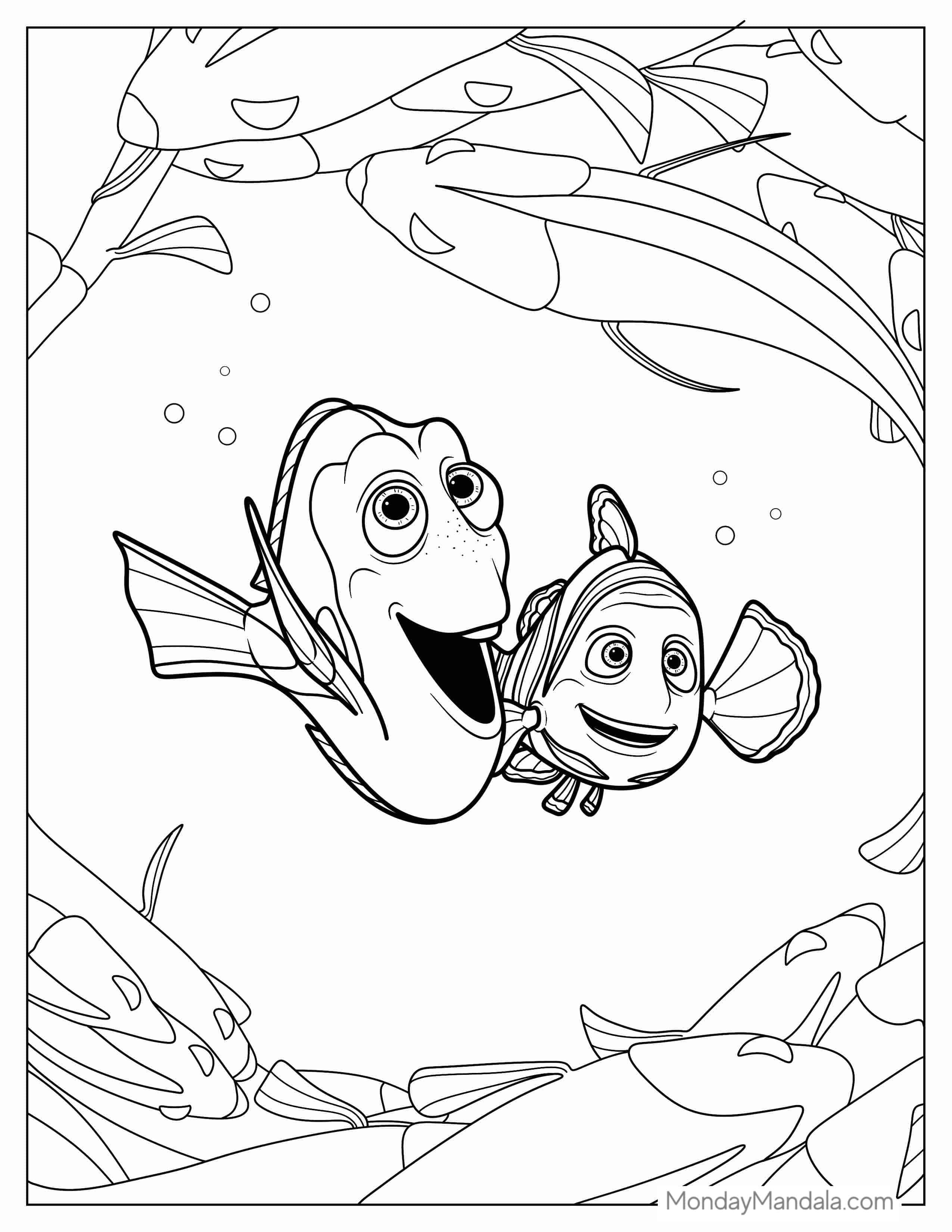Marlin And Dory Making Friends With Fish coloring page