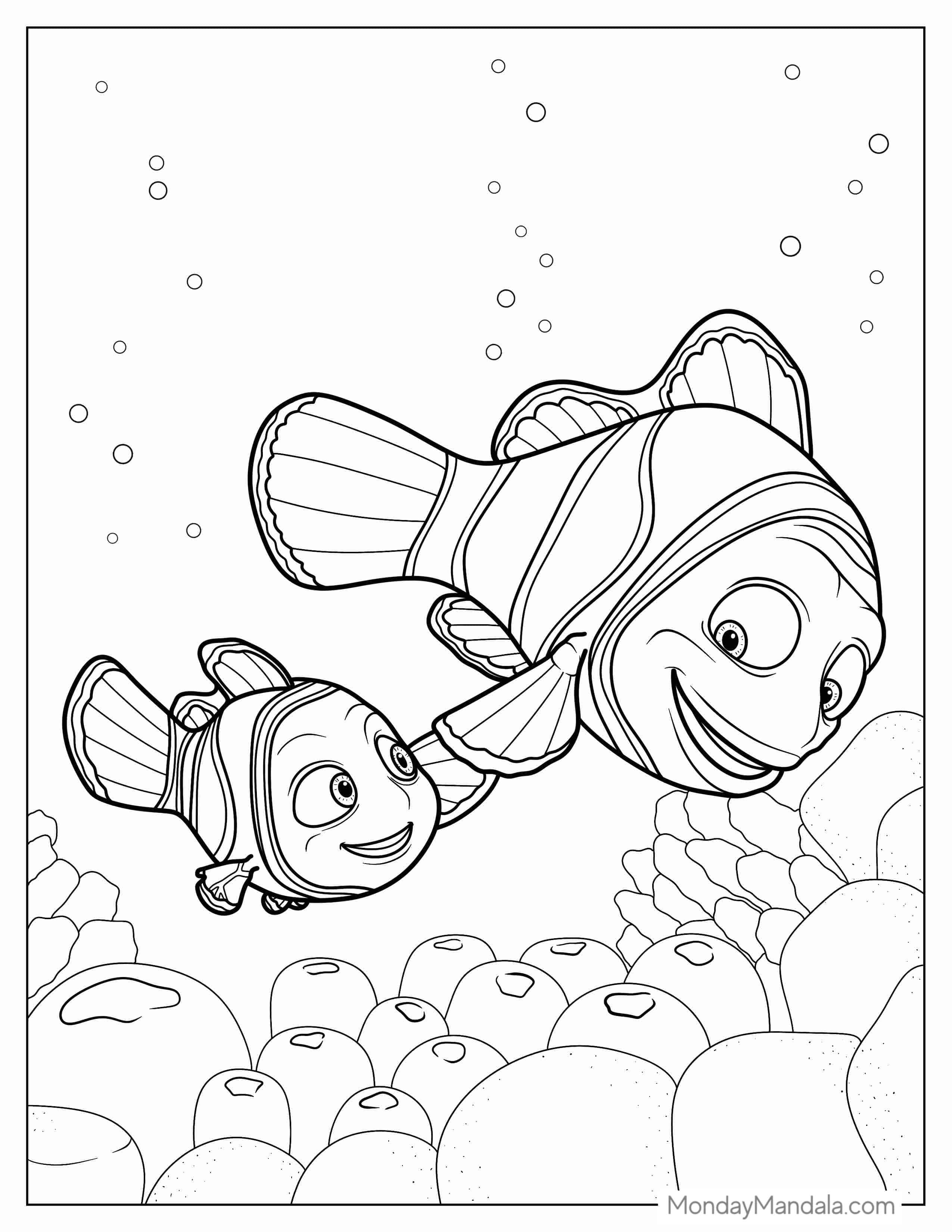 Nemo And Marlin Swimming In Coral coloring page