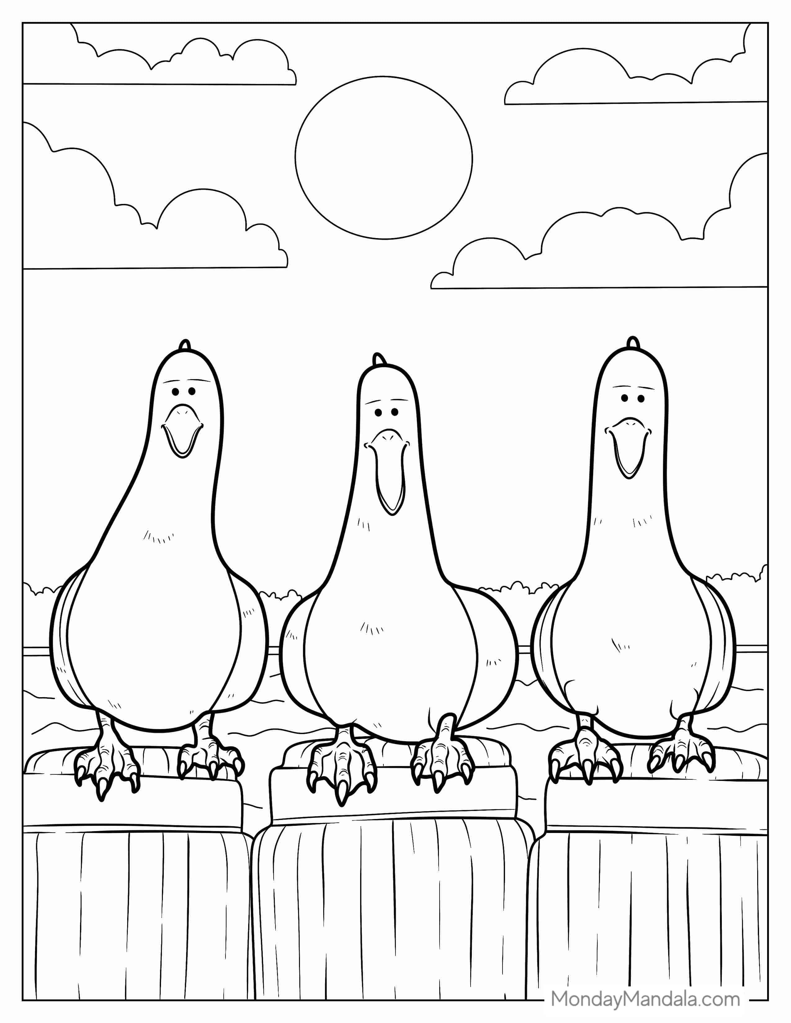 Seagulls From Finding Nemo To Color coloring page — printable line art