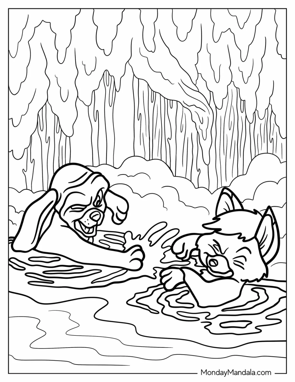 Fox And Hound Coloring Page Of Copper And Tod Playing In The Water coloring page