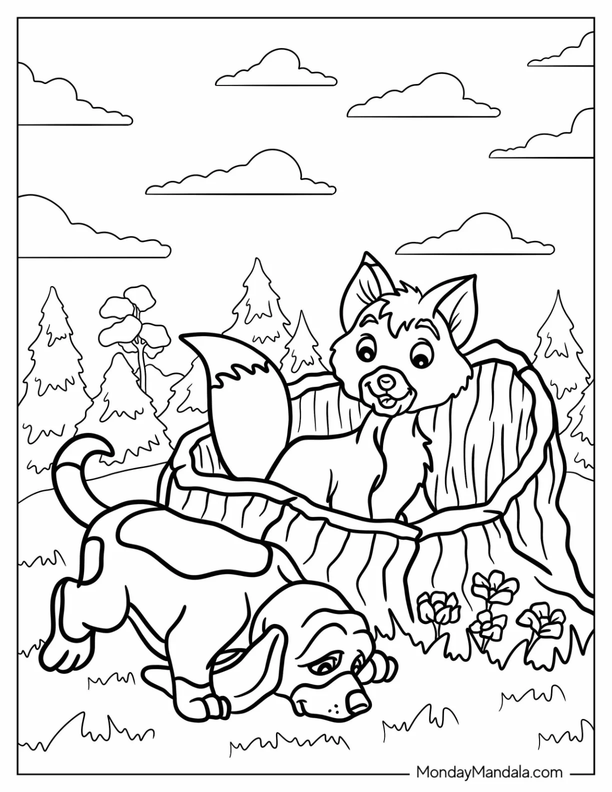 Fox And Hound Coloring Page Of Copper Sniffing Out Todd coloring page — printable line art