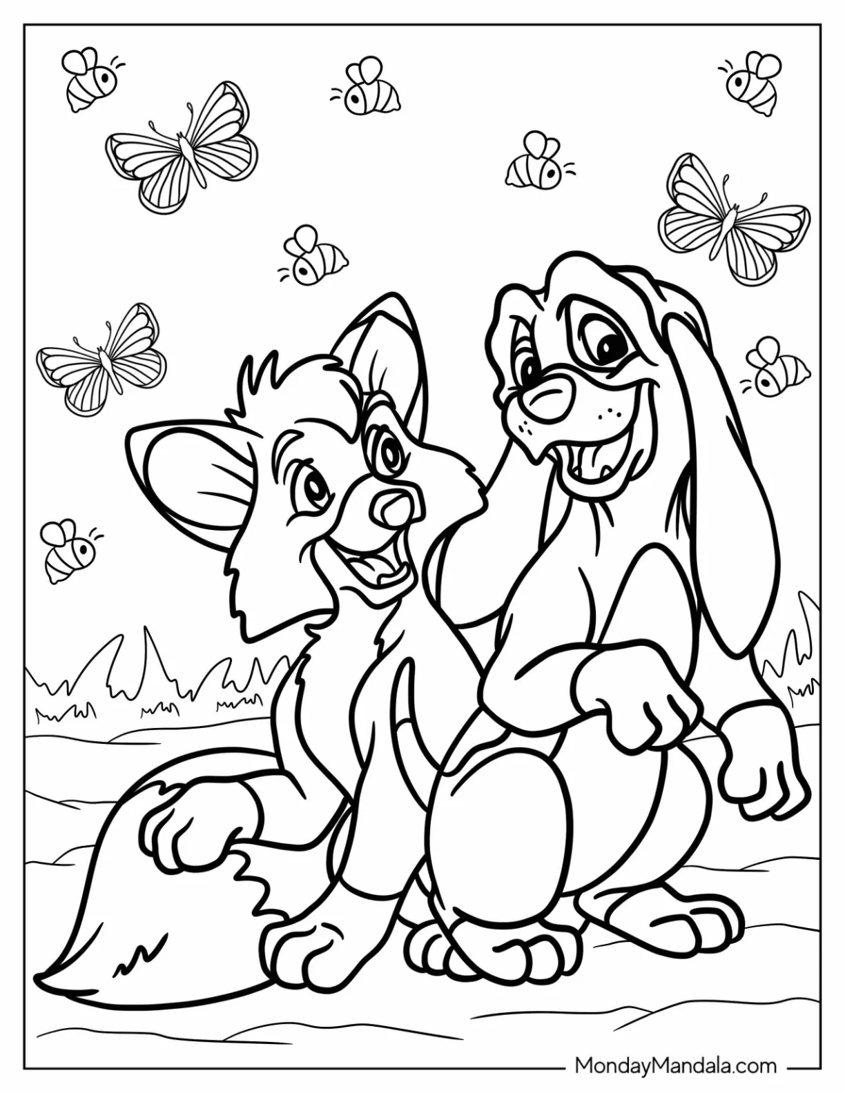 Fox And Hound Coloring Page Of Young Copper And Tod For Kids coloring page — printable line art
