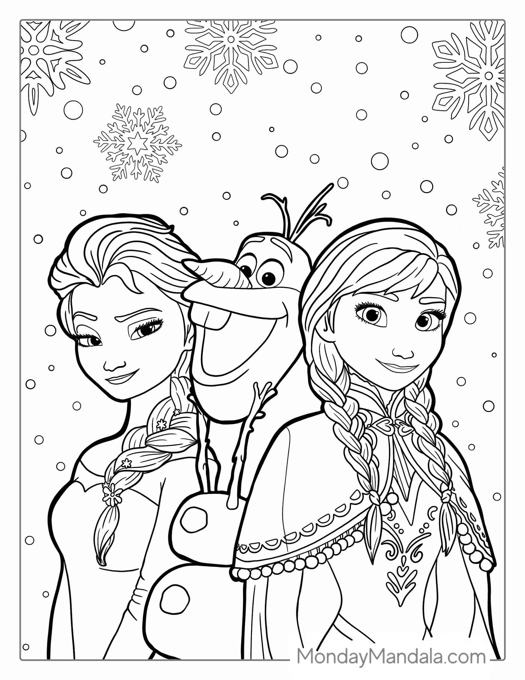 Elsa, Anna, And Olaf Coloring Page coloring page