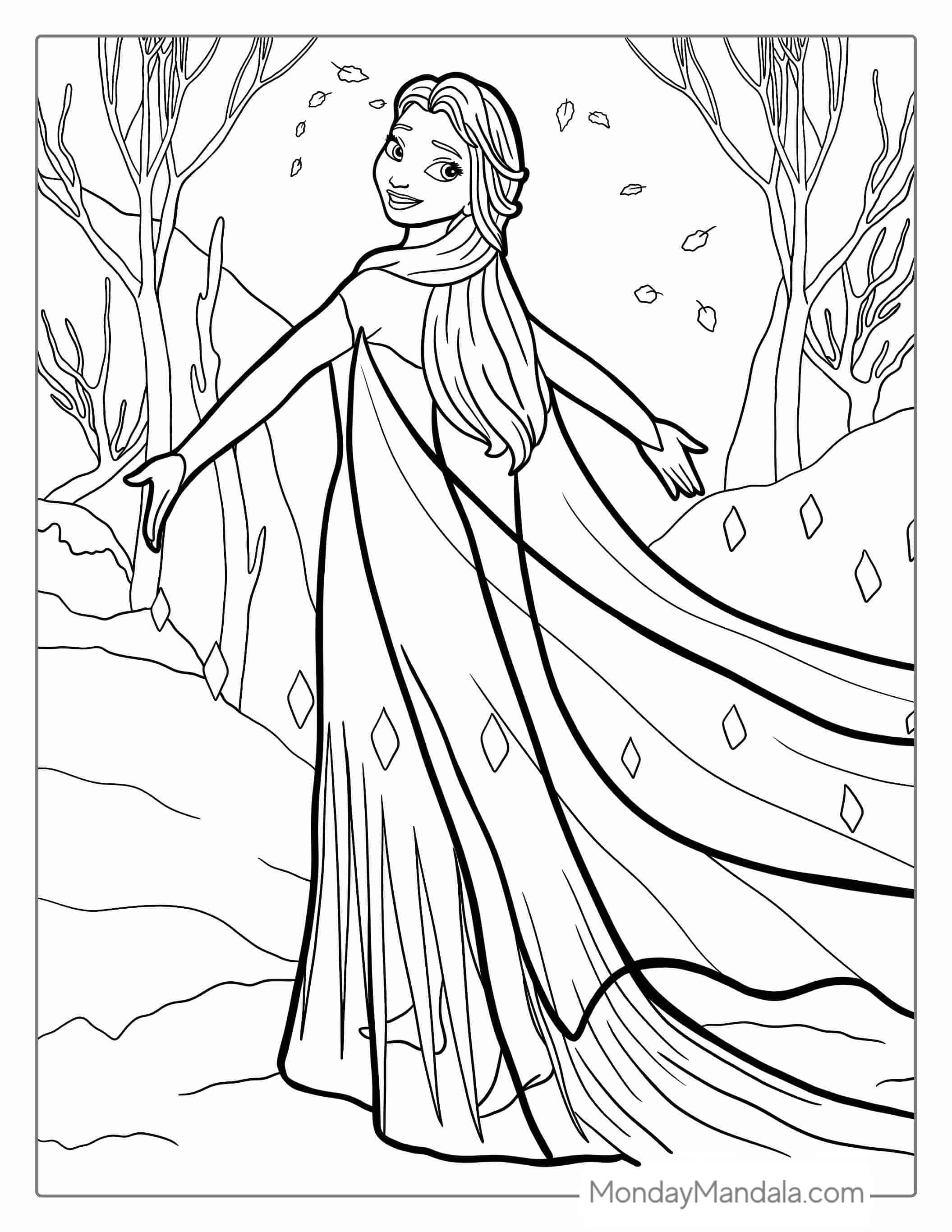 Elsa With Big Swooping Dress To Color coloring page