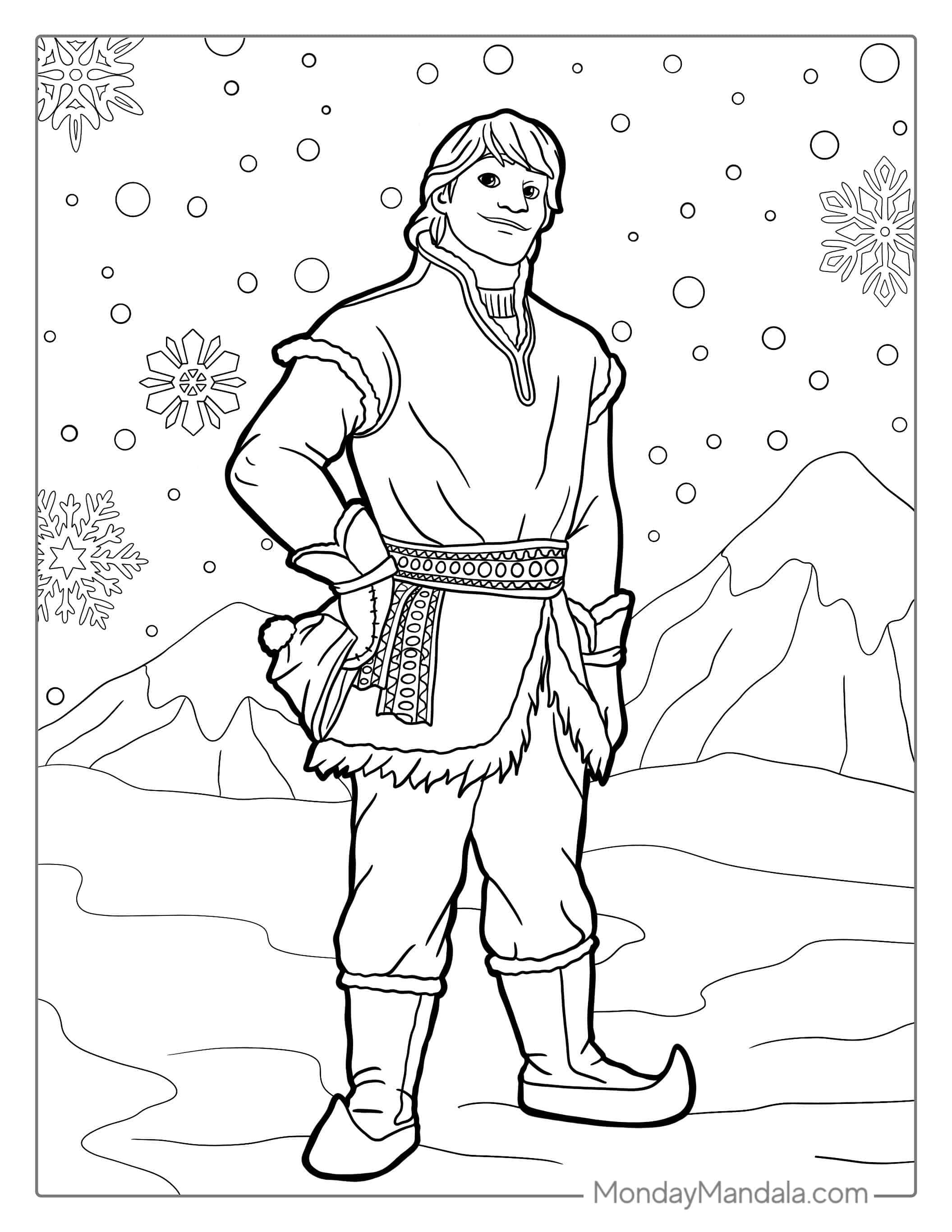 Kristoff In The Snow Coloring Page coloring page — printable line art