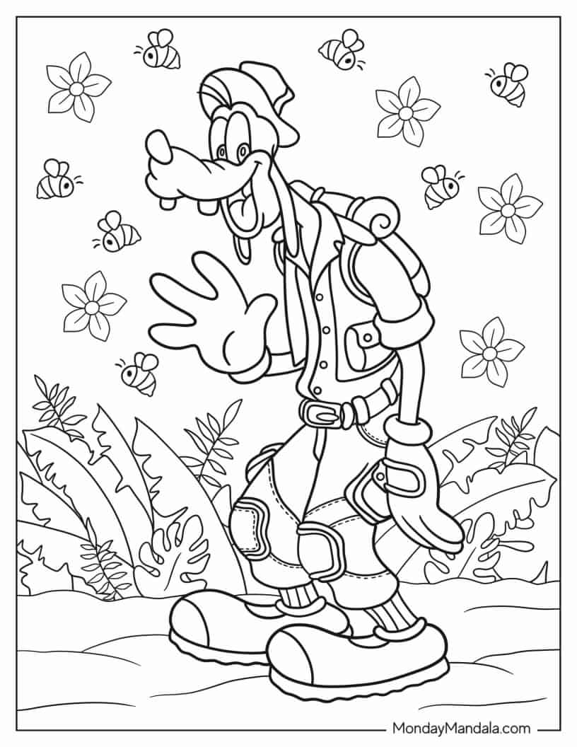 Camper Goofy Waving Hand To Color coloring page