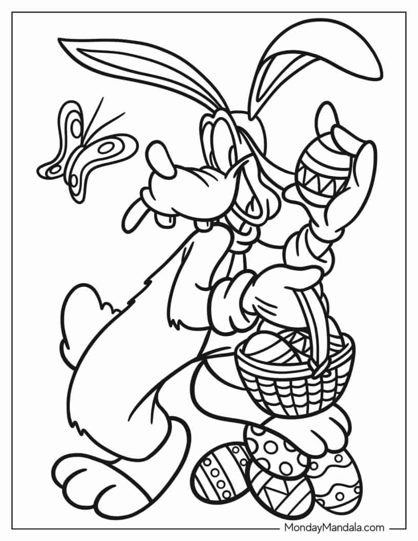 Coloring Page Of Goofy Collecting Easter Eggs coloring page — printable line art