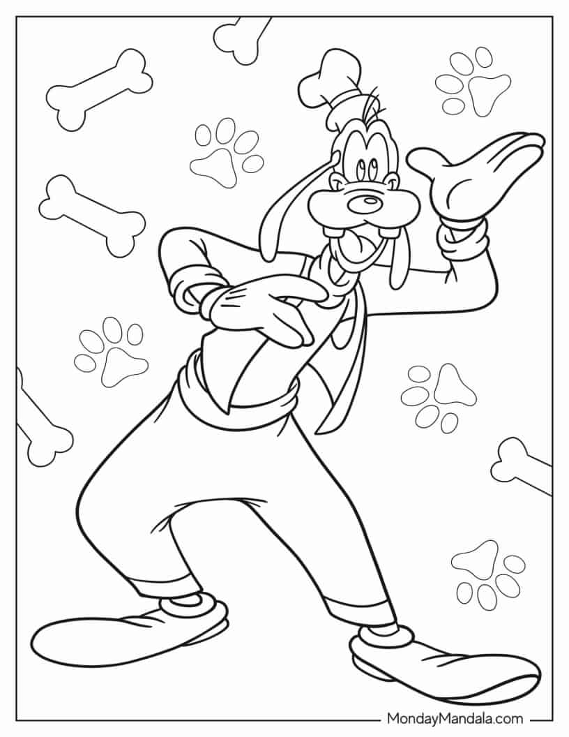 Easy Outline Of Goofy Waving For Kids coloring page