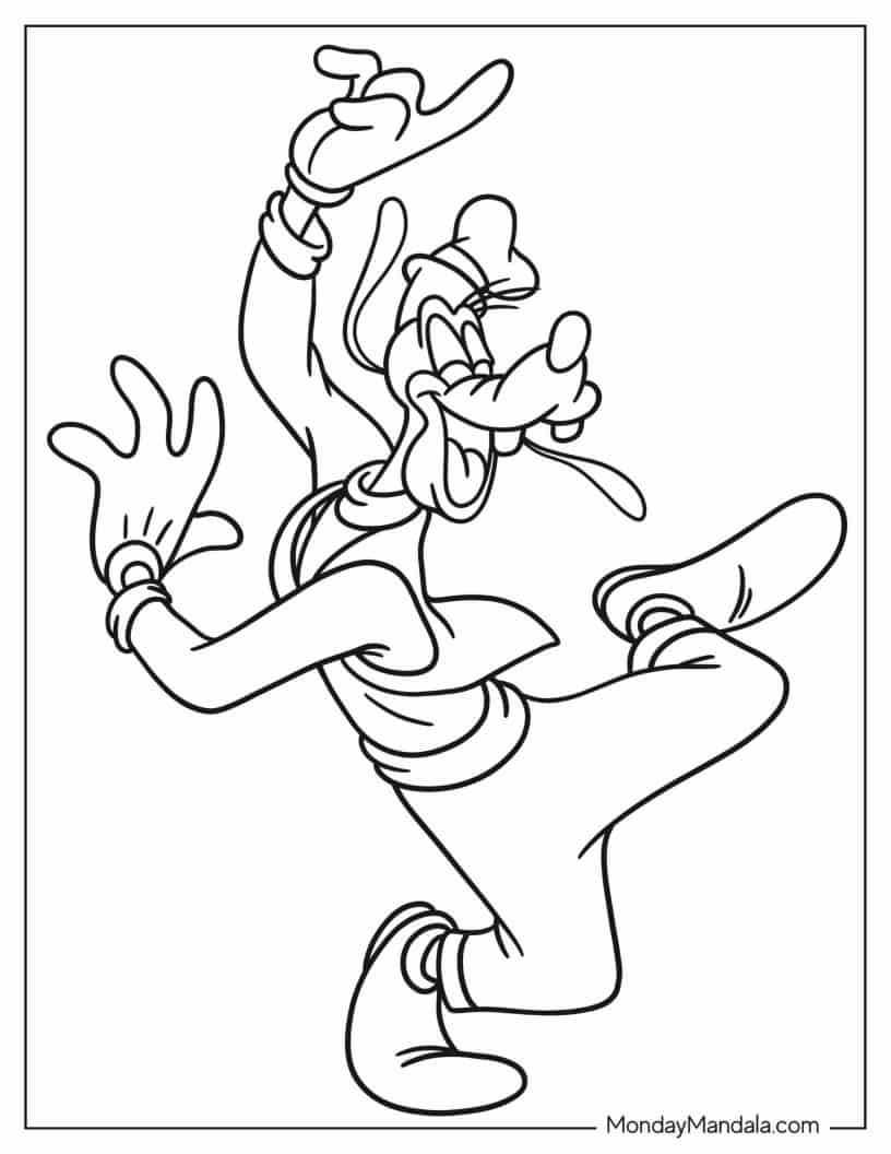 Funny Goofy Dancing Coloring In For Kids coloring page