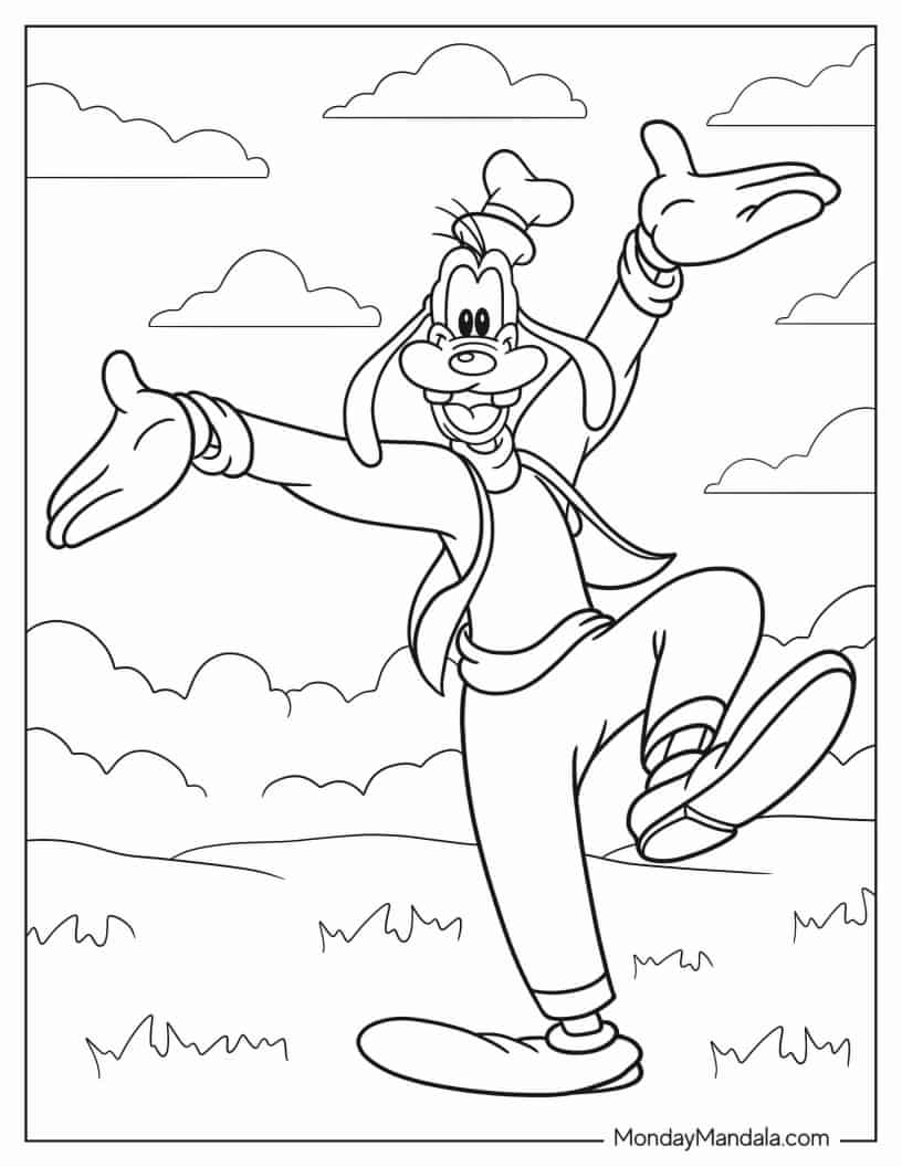 Goofy Dancing In Field coloring page
