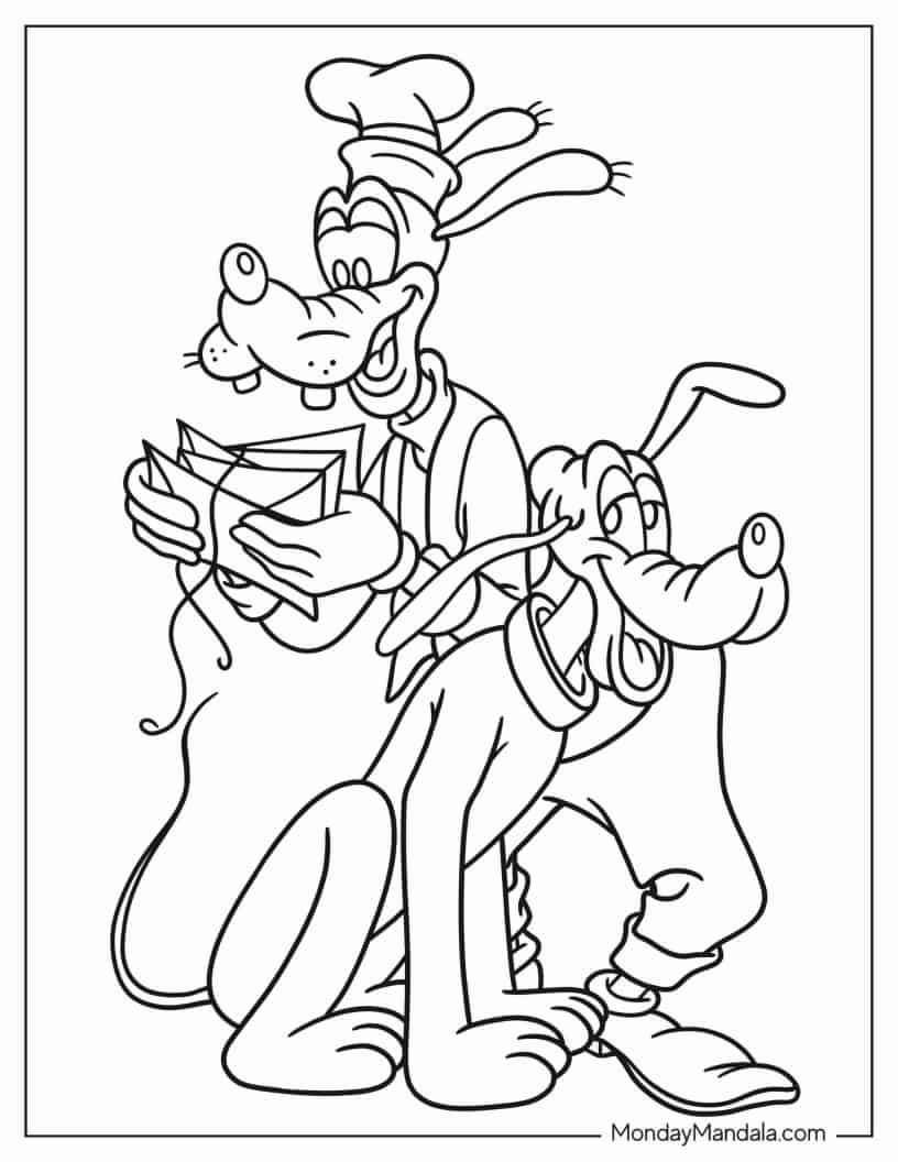 Pluto Delivering Mail To Goofy Coloring In coloring page
