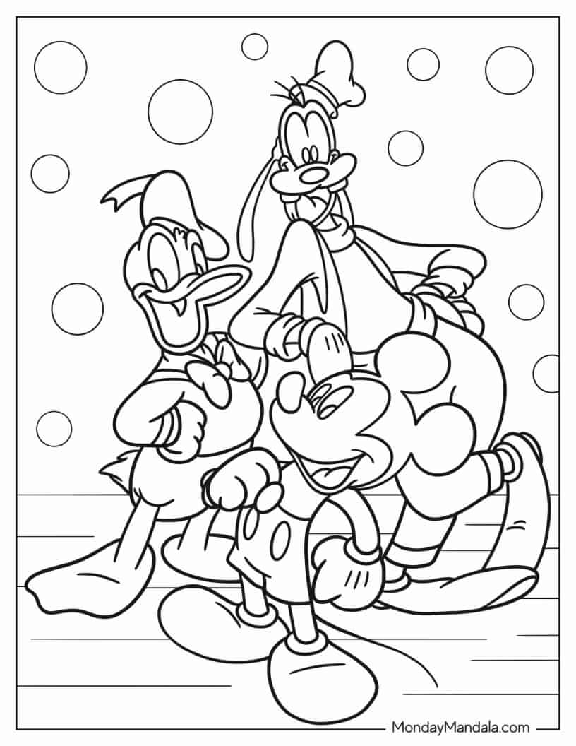 Simple Outline Of Goofy, Donald Duck, and Mickey Mouse coloring page