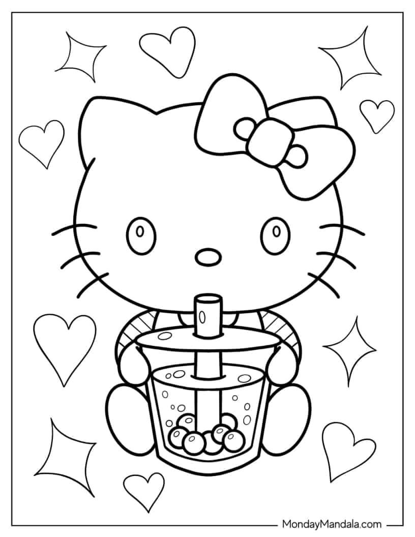 Boba Hello Kitty Coloring Page coloring page