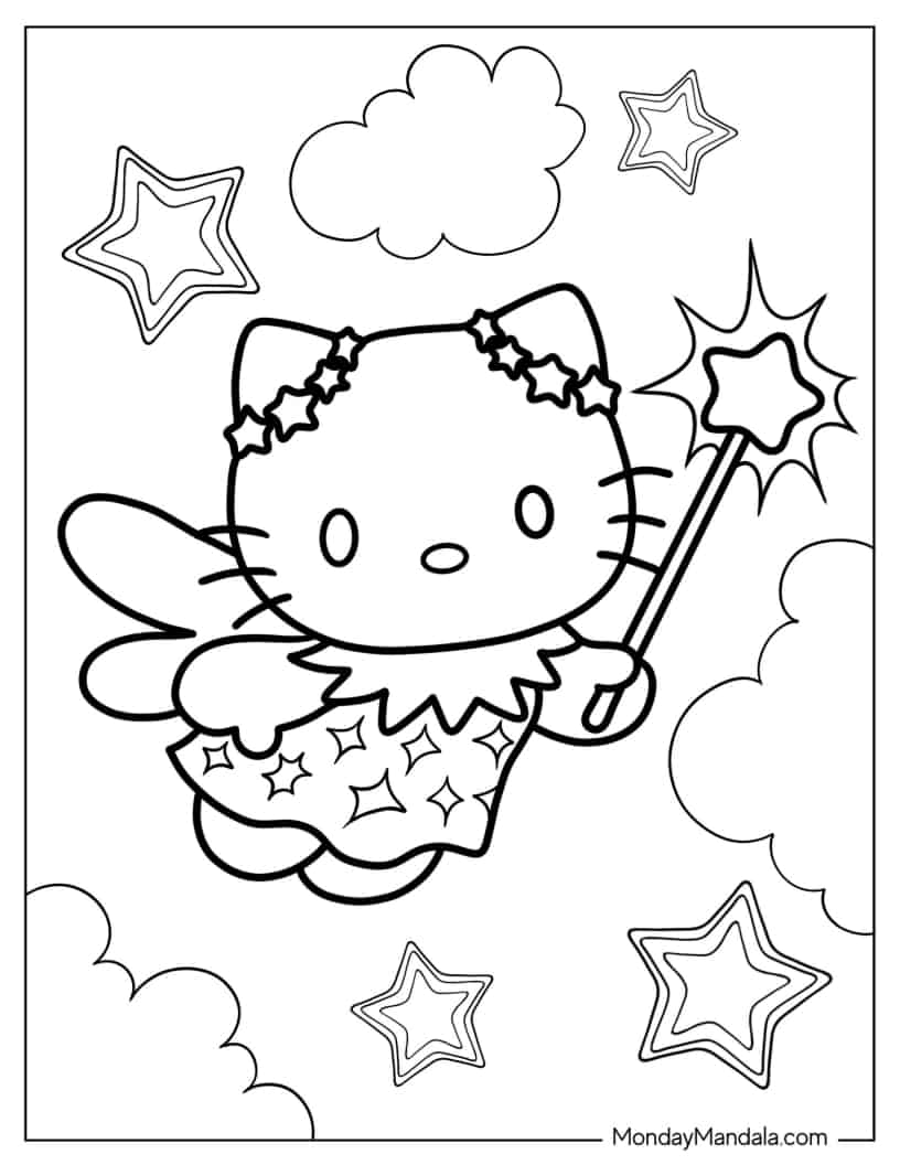 Cute Kawaii Fairy Hello Kitty coloring page
