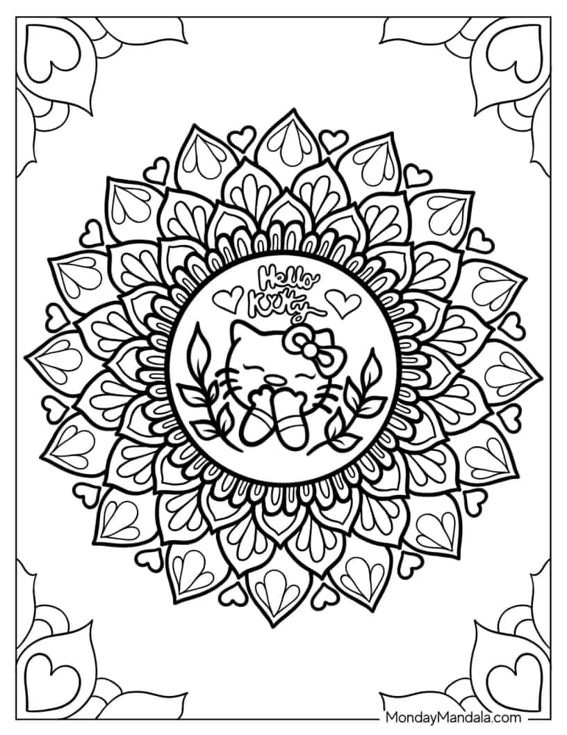 Easy Hello Kitty Mandala To Color coloring page