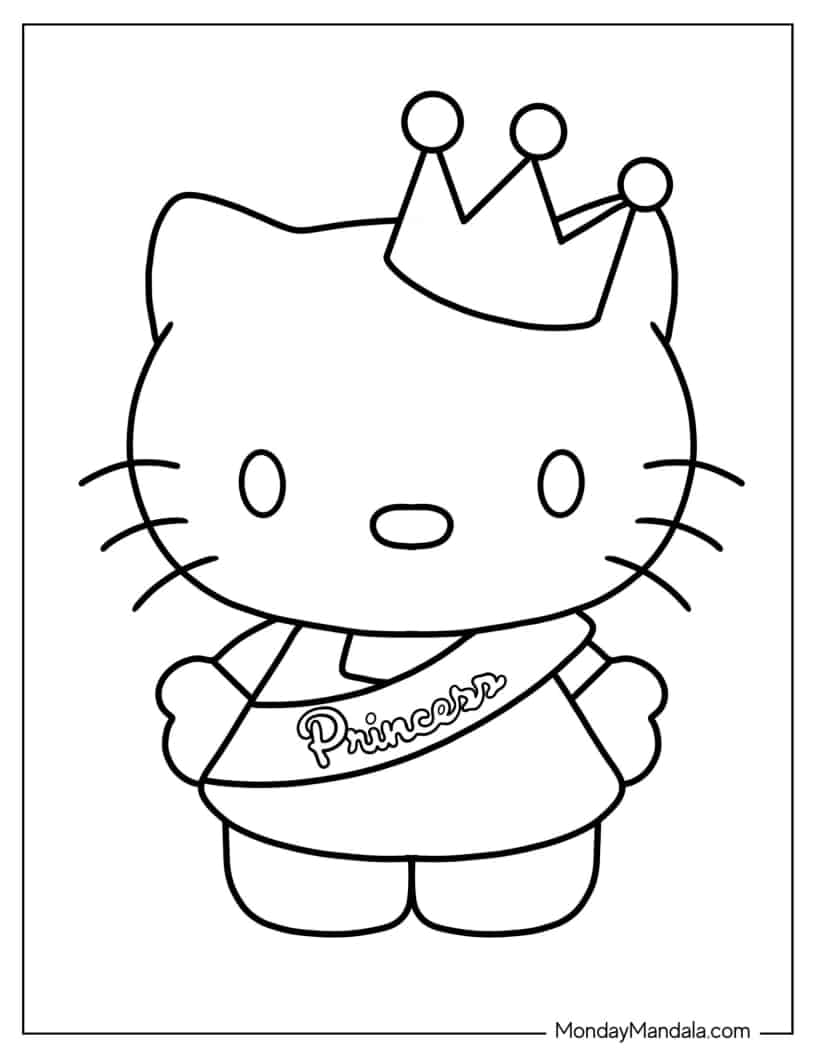 Easy Hello Kitty With Crown And Sash For Preschoolers coloring page