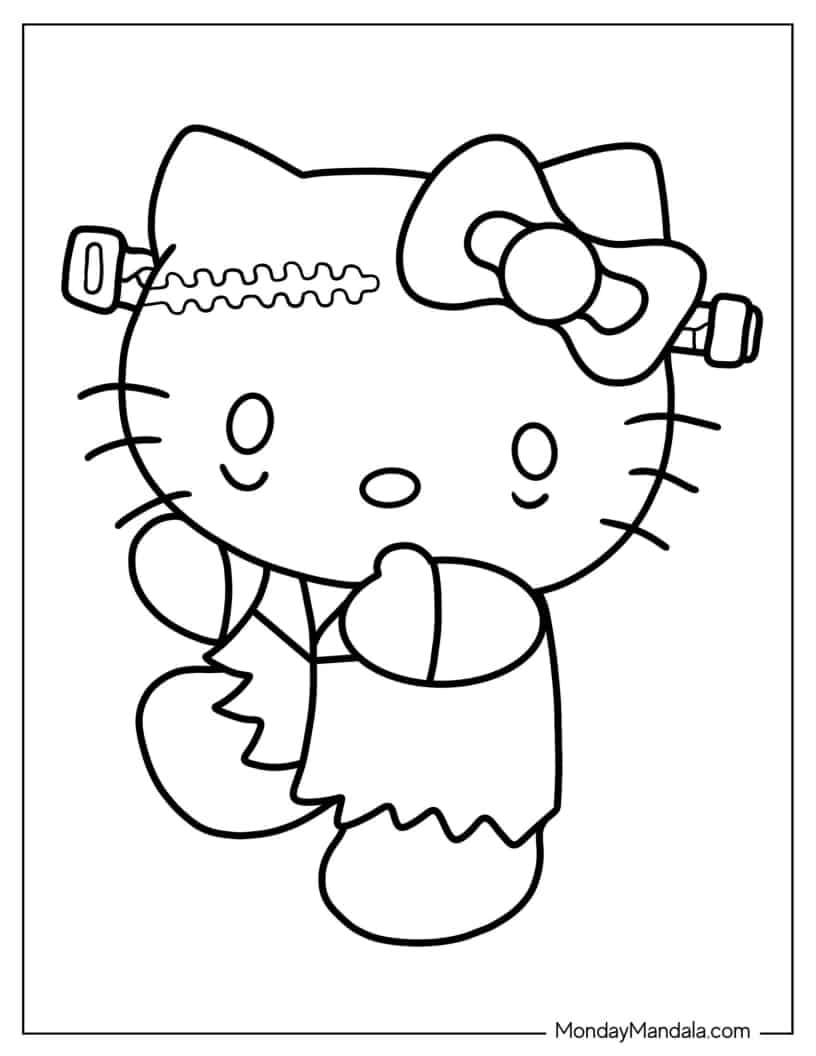 Frankenstein Hello Kitty Coloring In coloring page — printable line art