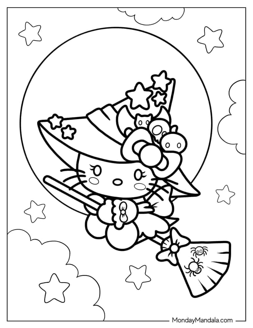 Halloween Coloring Page Of Witch Hello Kitty coloring page