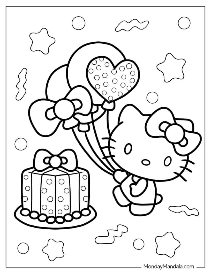Happy Birthday Hello Kitty Coloring Page coloring page