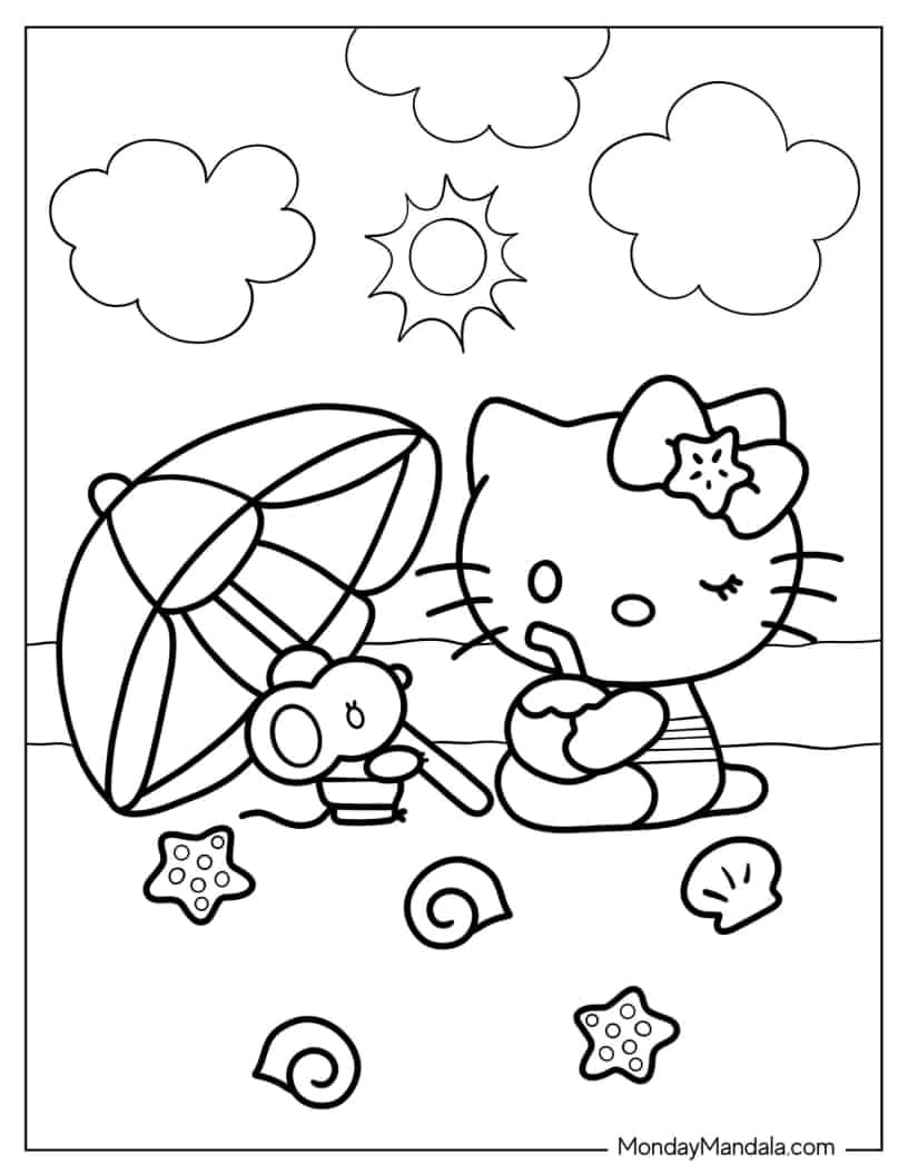 Hello Kitty And Joey On The Beach coloring page