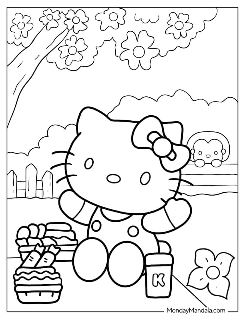 Hello Kitty Enjoying Picnic coloring page