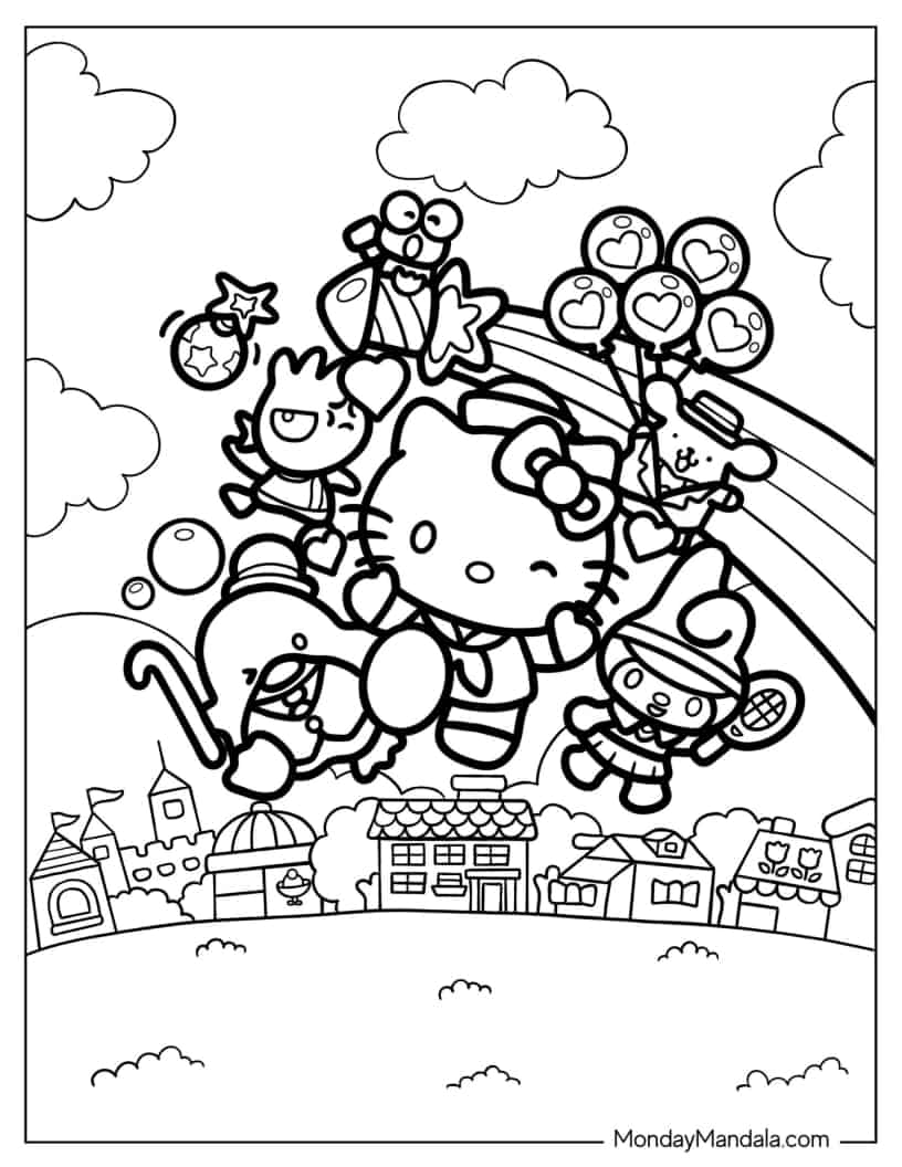 Hello Kitty _ Friends Poster To Color coloring page