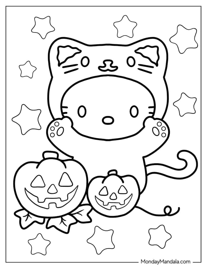 Hello Kitty Halloween Coloring Sheet coloring page — printable line art