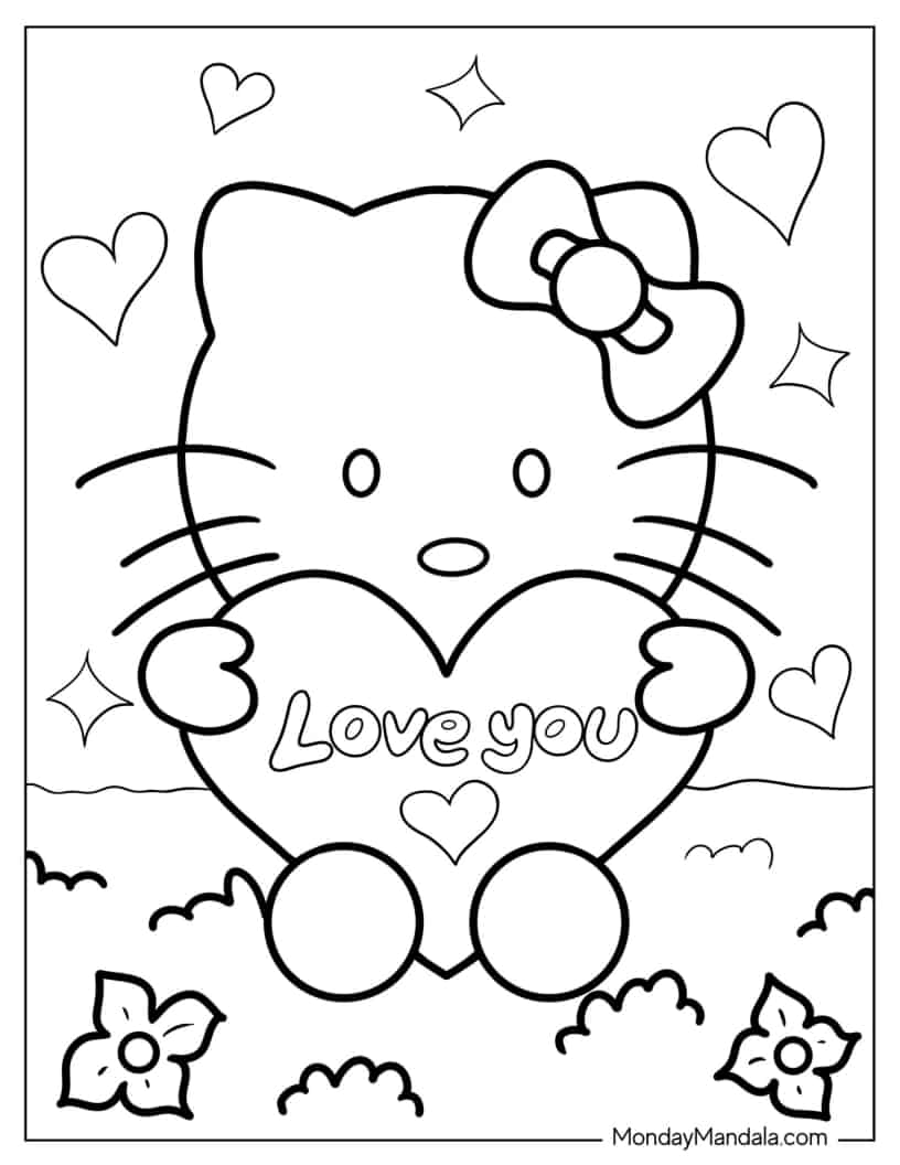 Hello Kitty Holding I Love You Heart coloring page