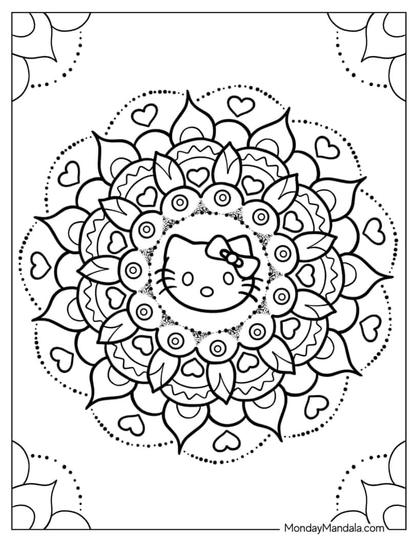Hello Kitty Mandala Coloring In For Kids coloring page