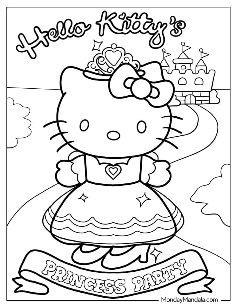 Hello Kitty_s Princess Party Poster coloring page — printable line art