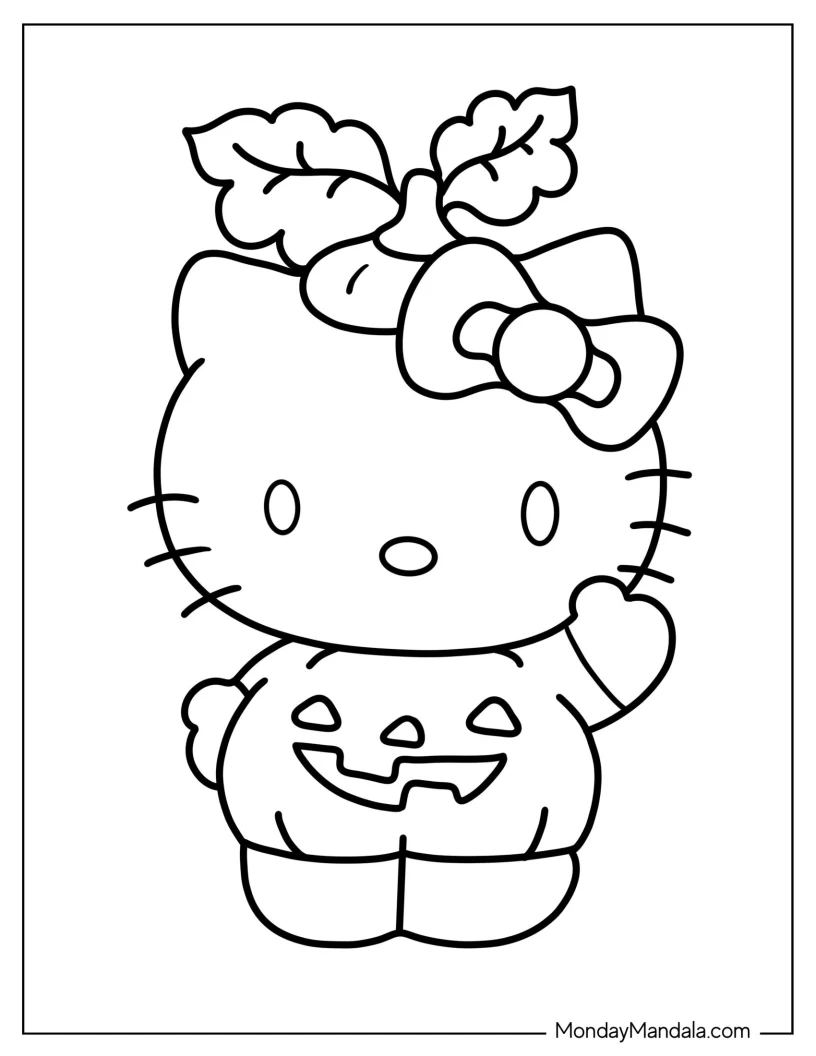 Jack-O-Lantern Hello Kitty To Color coloring page — printable line art
